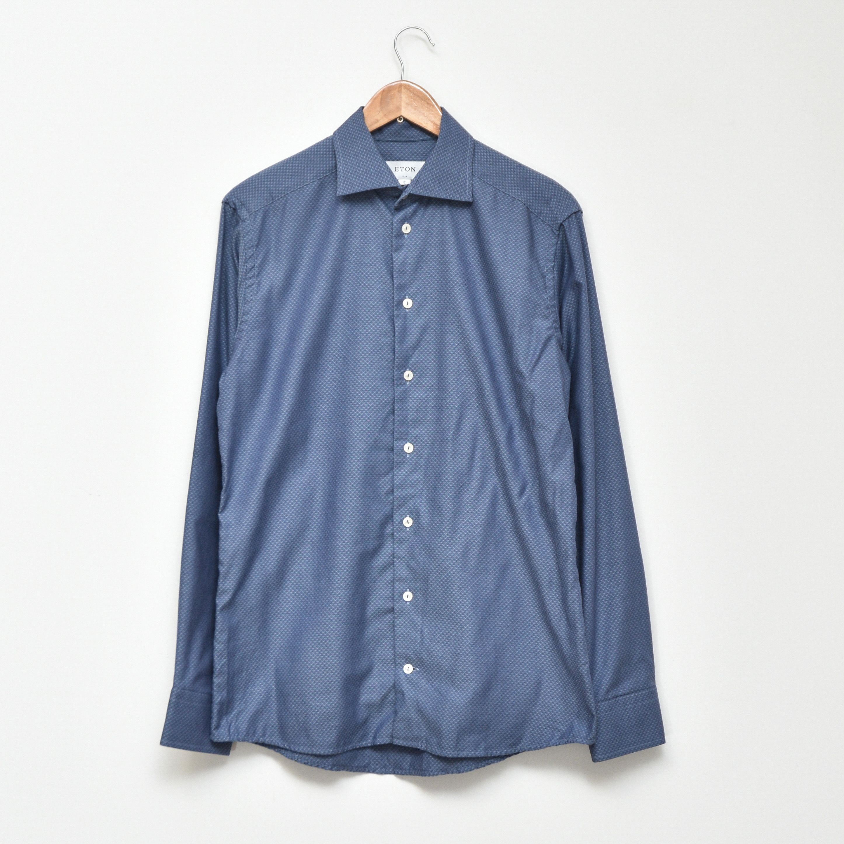 Eton ETON Slim Fit Shirt Blue Micro Geometric Pinpoint Size 39 / Size US M / EU 48-50 / 2 - 1 Thumbnail