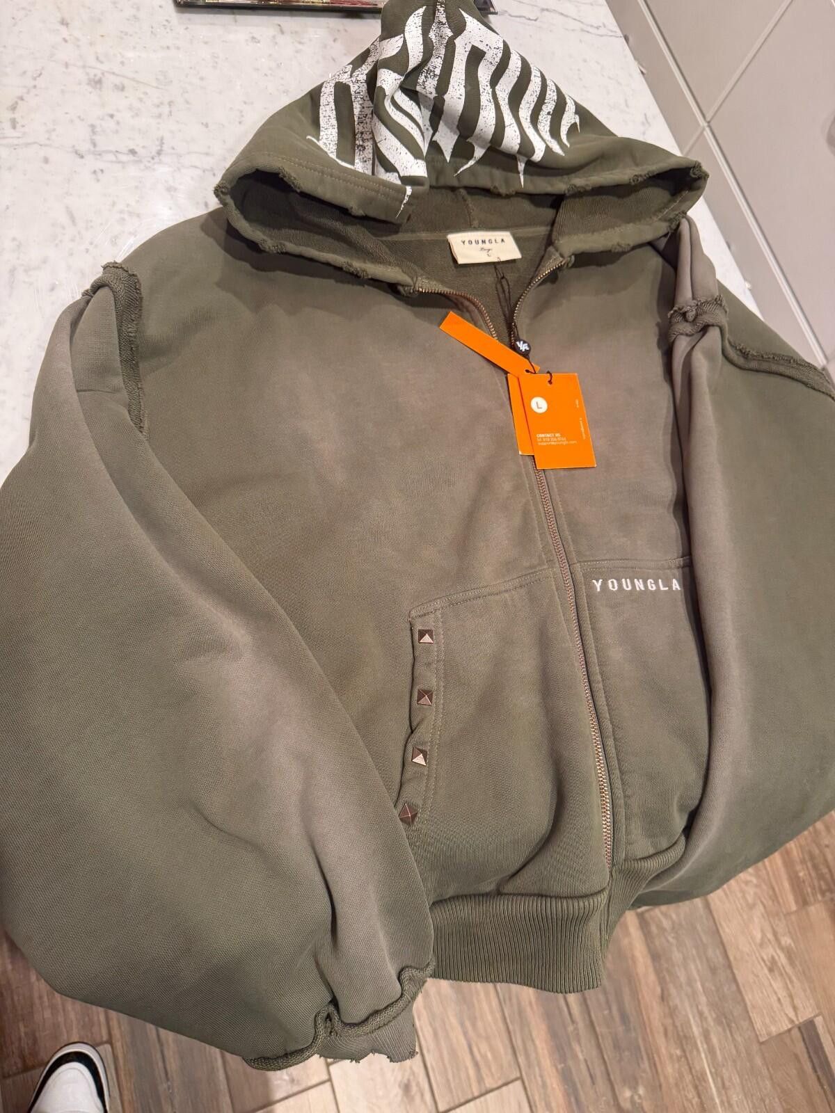 YoungLA- Mens - Large- Olive Color- Anarchy Distressed - Zip
