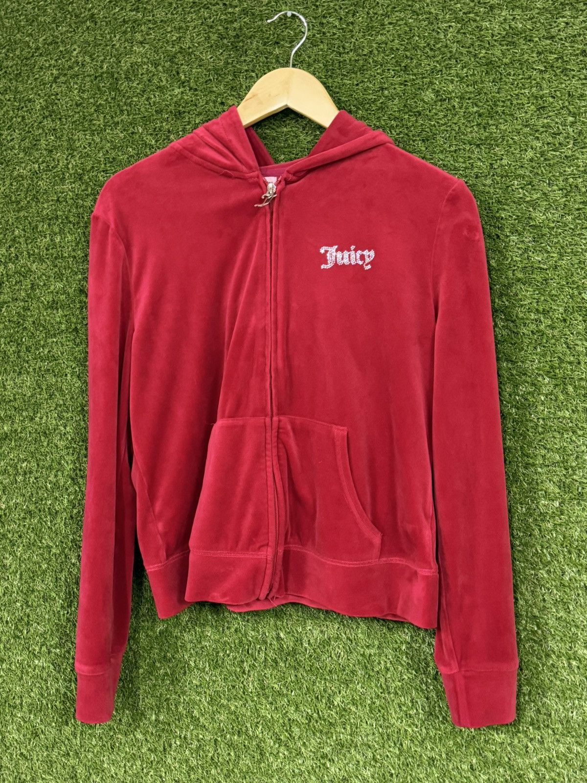 Juicy Couture Vintage Juicy Couture Red Velvet Rhinestone Gem BB Hoodie Size L / US 10 / IT 46 - 1 Thumbnail
