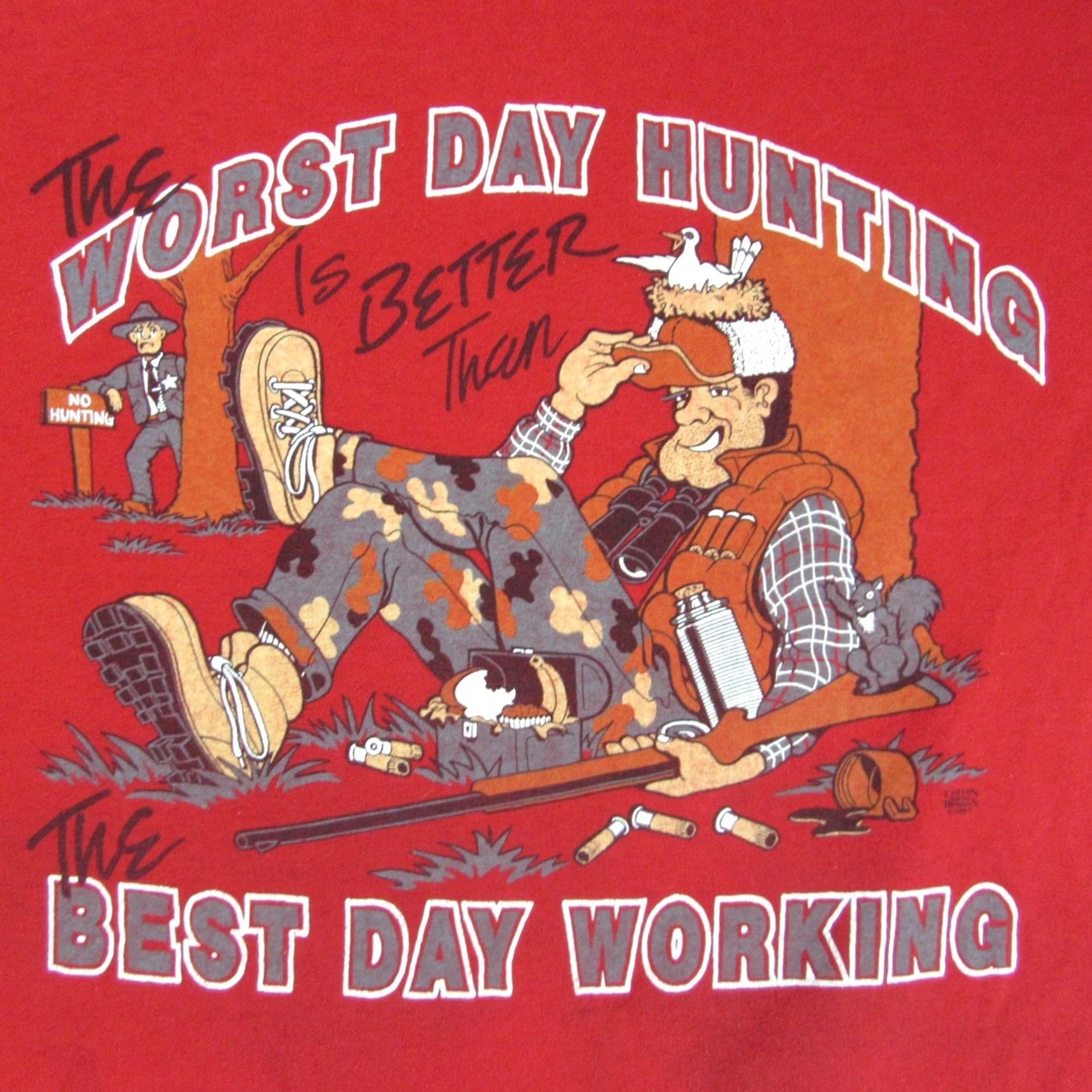 Vintage VINTAGE WORST DAY HUNTING BETTER THAN WORK CARTOON T-Shirt XL Red Men's 80s 90s Short Sleeve Crew Neck Deer Joke Thin Size US XL / EU 56 / 4 - 4 Thumbnail