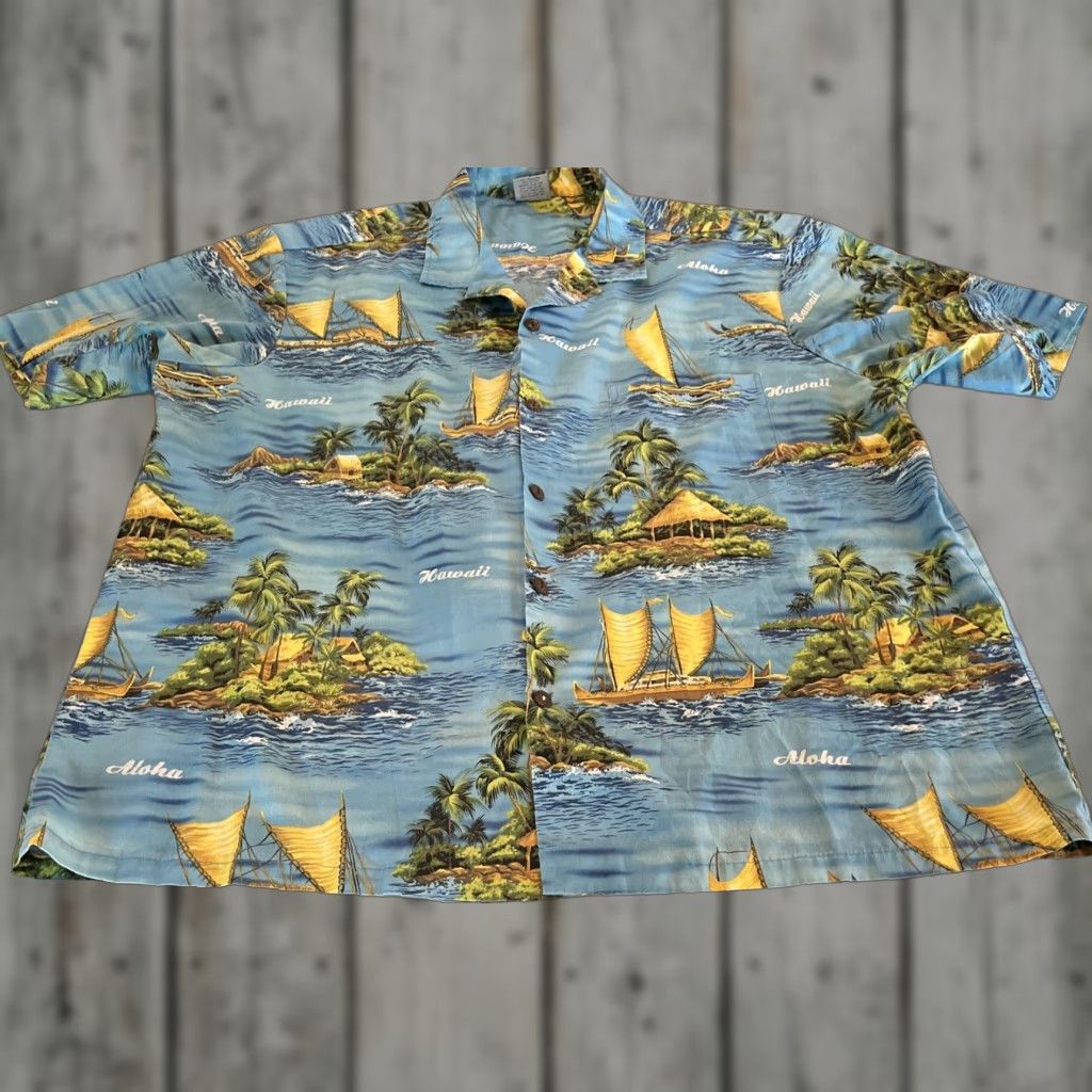 Vintage Royal Creations Hawaiian Shirt Mens 3XL Outriggers Island Blue Made in Hawaii Size US XXL / EU 58 / 5 - 1 Thumbnail