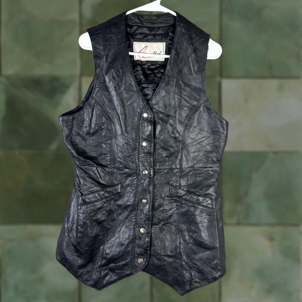 Vintage Excelled Vest Womens Medium Black Leather Snap Front Pockets Biker Moto Size M / US 6-8 / IT 42-44 - 1 Thumbnail
