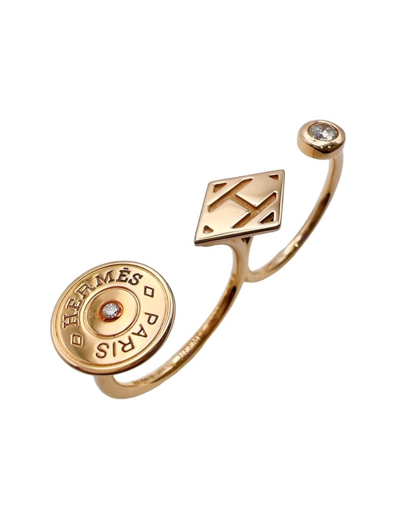 image of 18K Diamond Double Ring By Hermes in Gold, Women's