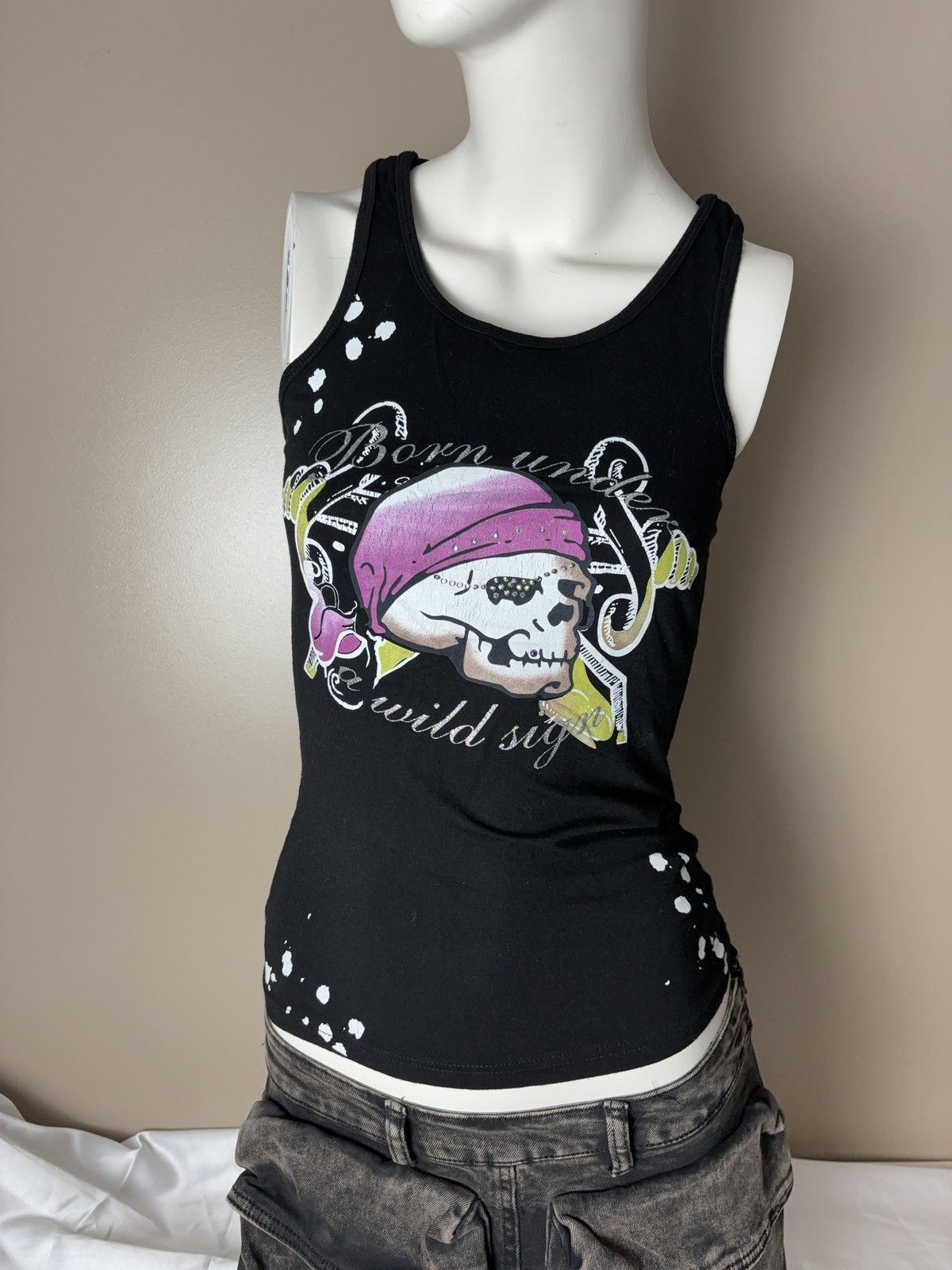 Vintage Gothic skull printed vintage tank top glamour Size M / US 6-8 / IT 42-44 - 1 Thumbnail