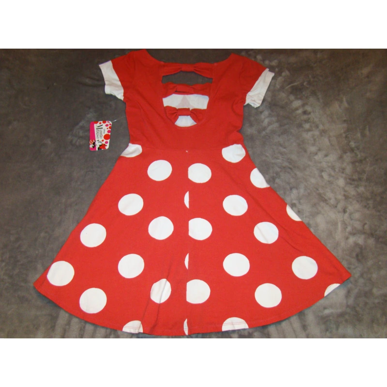 Disney NWT Disney Minnie Mouse Womens Small Red Polka Dot Bow Back Short Sleeve Dress Size 28" / US 6 / IT 42 - 4 Thumbnail