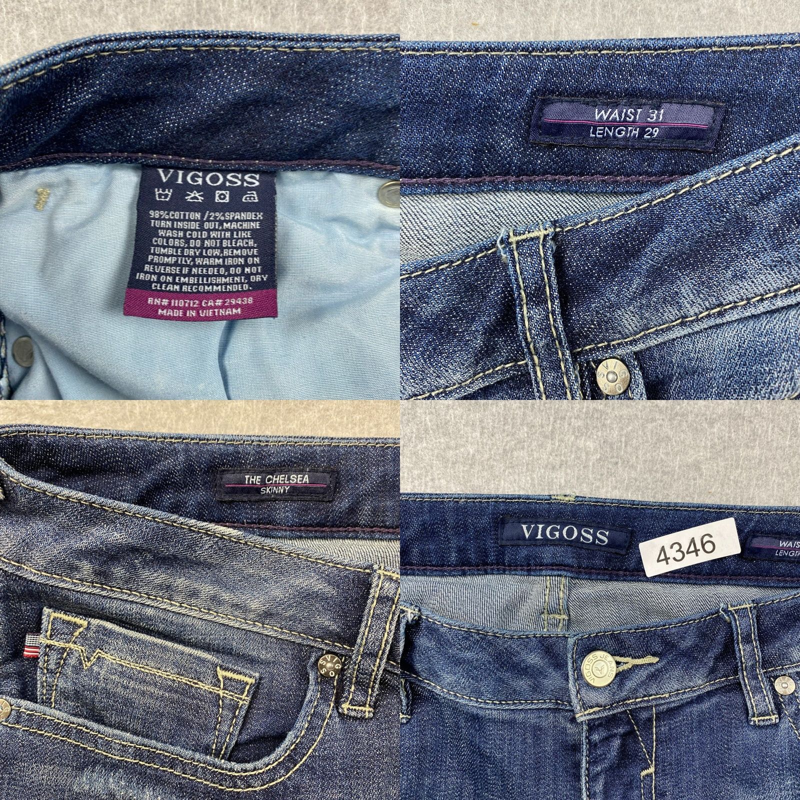 Vintage VIGOSS The Chelsea Skinny Jeans Womens 35 x 30 Blue Distressed Stretch Denim Skinny Pants Regular Blue Womens Size 24" / US 00 / IT 34 - 10 Thumbnail