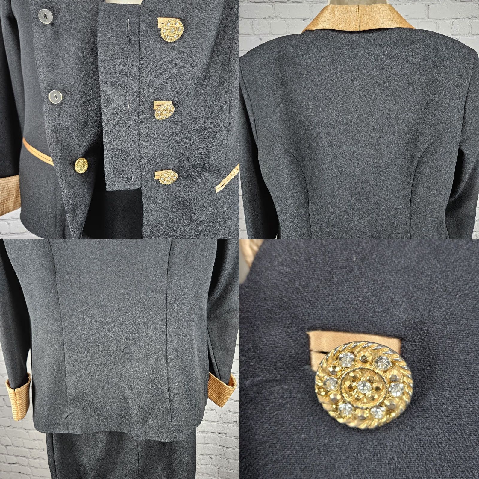 Vintage VINTAGE Roaman's Black Gold Skirt Suit Set 2 Piece Double Breasted Jacket Medium M Womens Size 32" / US 10 / IT 46 - 10 Thumbnail