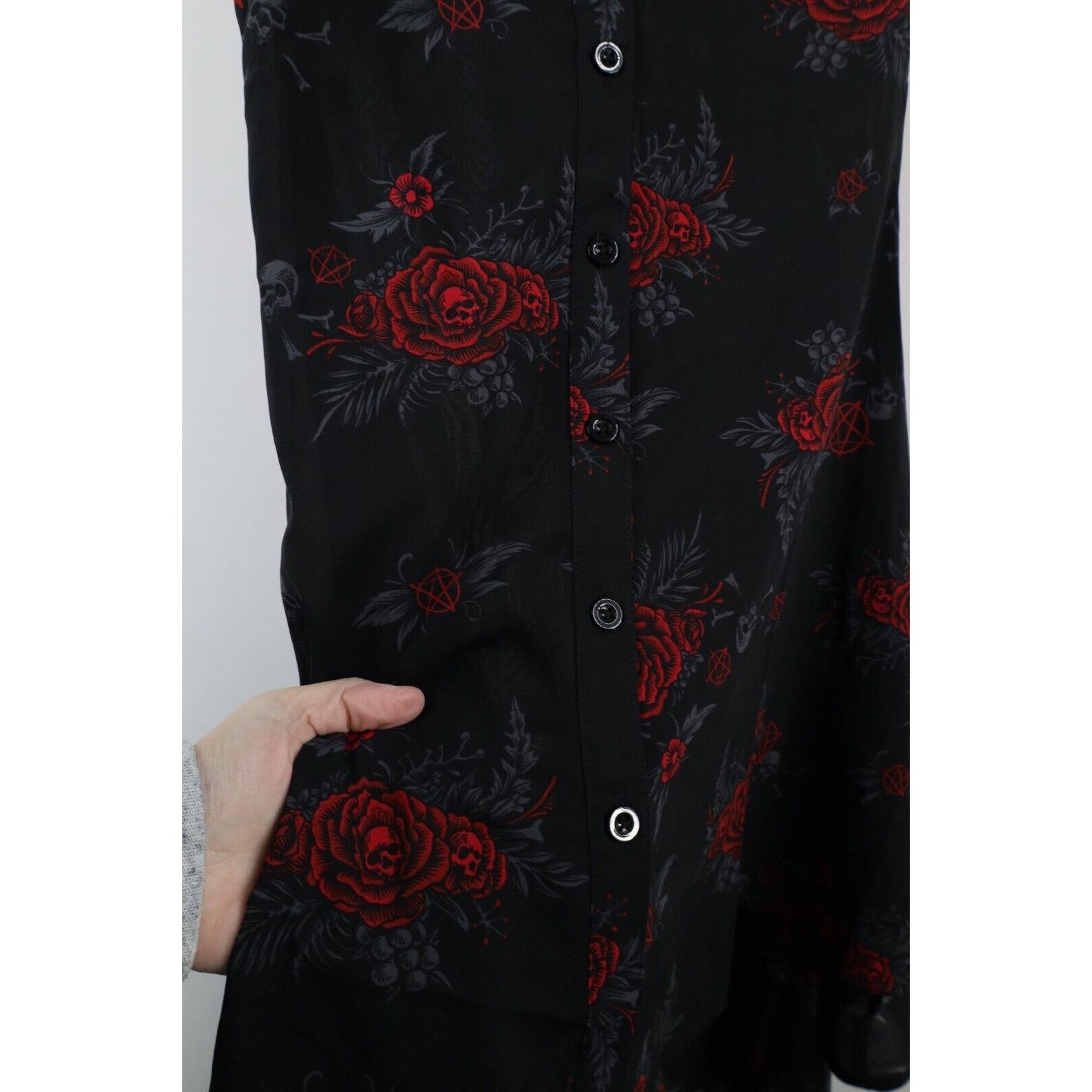 Vintage Vintage Y2K Goth Rockabilly Skull Rose Pentagram Dress Size XS / US 0-2 / IT 36-38 - 8 Thumbnail