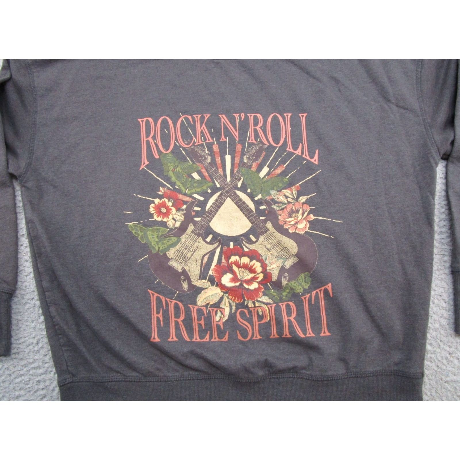 Vintage Maurices Sweatshirt Shirt Women's L Gray Punk Rock & Roll Free Spirit Graphic Pullover Crew Neck Raglan Sleeve Winter Spring Fall 〈 Size L / US 10 / IT 46 - 4 Thumbnail
