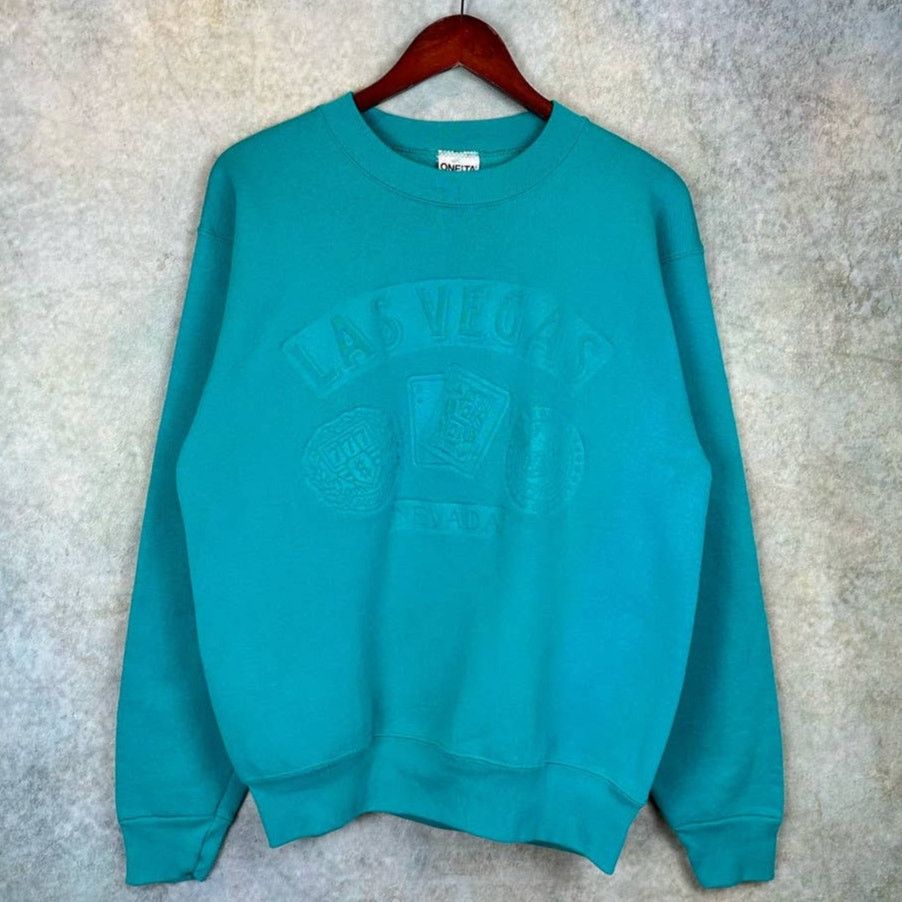 Vintage Vintage 90s Las Vegas Nevada Crewneck Sweatshirt Sz M Teal Size US M / EU 48-50 / 2 - 1 Thumbnail
