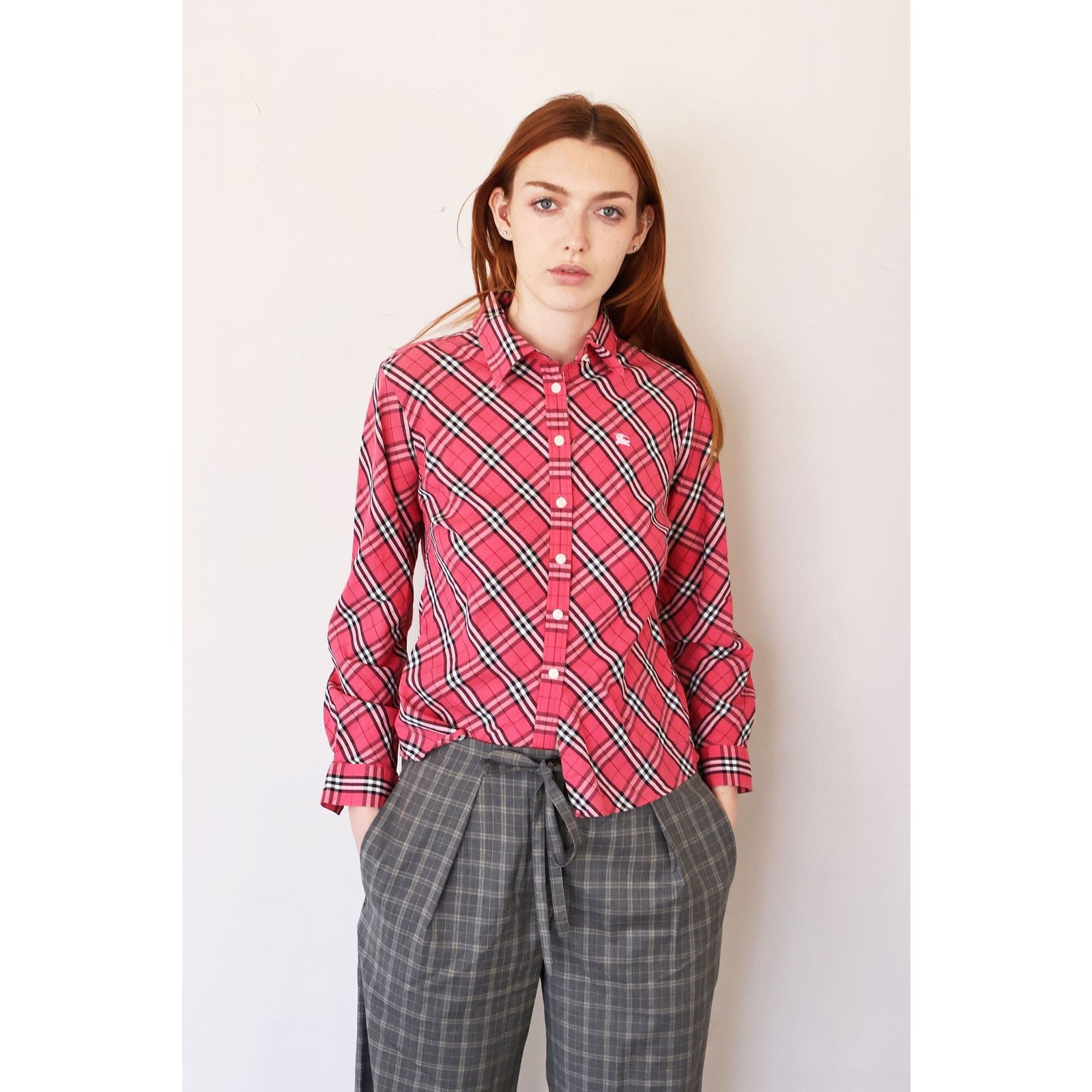 Burberry Vintage BURBERRY Hot Pink Haymarket Check Button Down Size S / US 4 / IT 40 - 3 Thumbnail