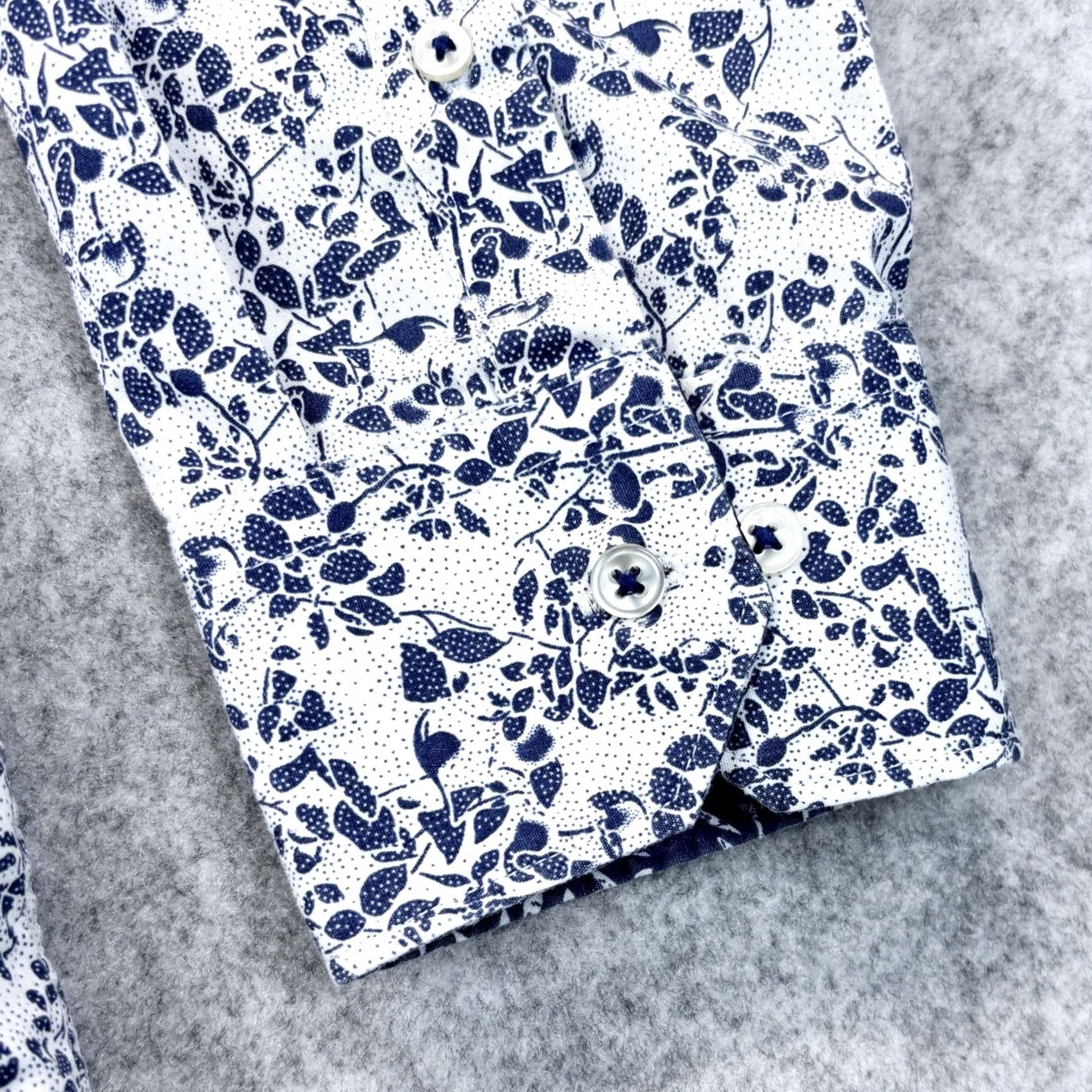 NEXT NEXT Slim Fit Shirt Mens 17/43 Navy White Floral Print Dress Shirt Long Sleeve Collared Button Formal Vintage No Size US XL / EU 56 / 4 - 4 Thumbnail