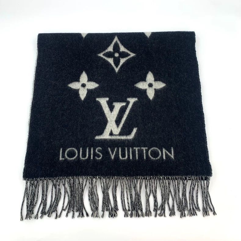 Louis Vuitton Louis Vuitton Black logo floral print cashmere tassel scar Size ONE SIZE - 1 Thumbnail