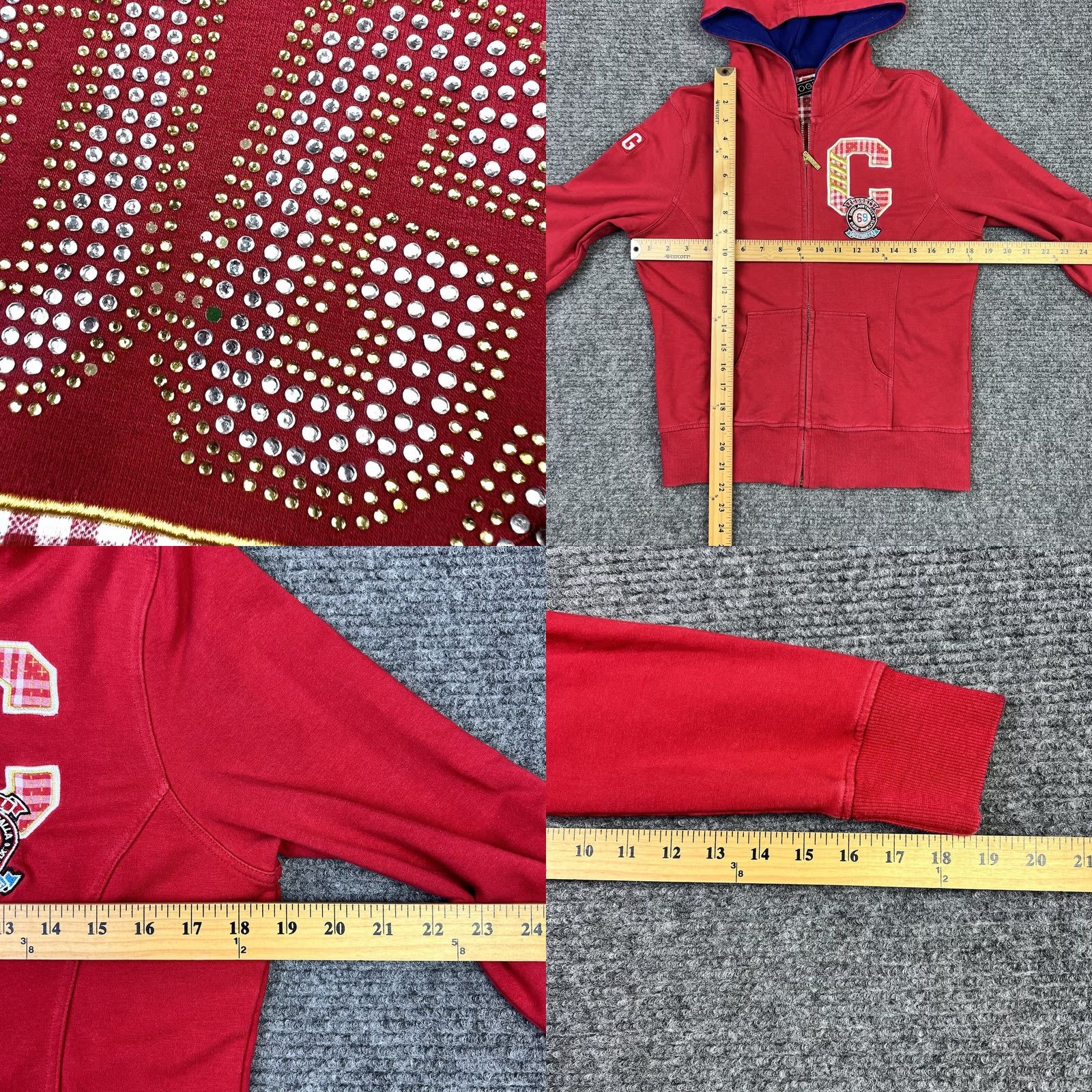 Coogi COOGI Jacket Womens Small Red Embroidered Rhinestone Zip Up Hoodie Stretch Knit Designer Size S / US 4 / IT 40 - 9 Thumbnail