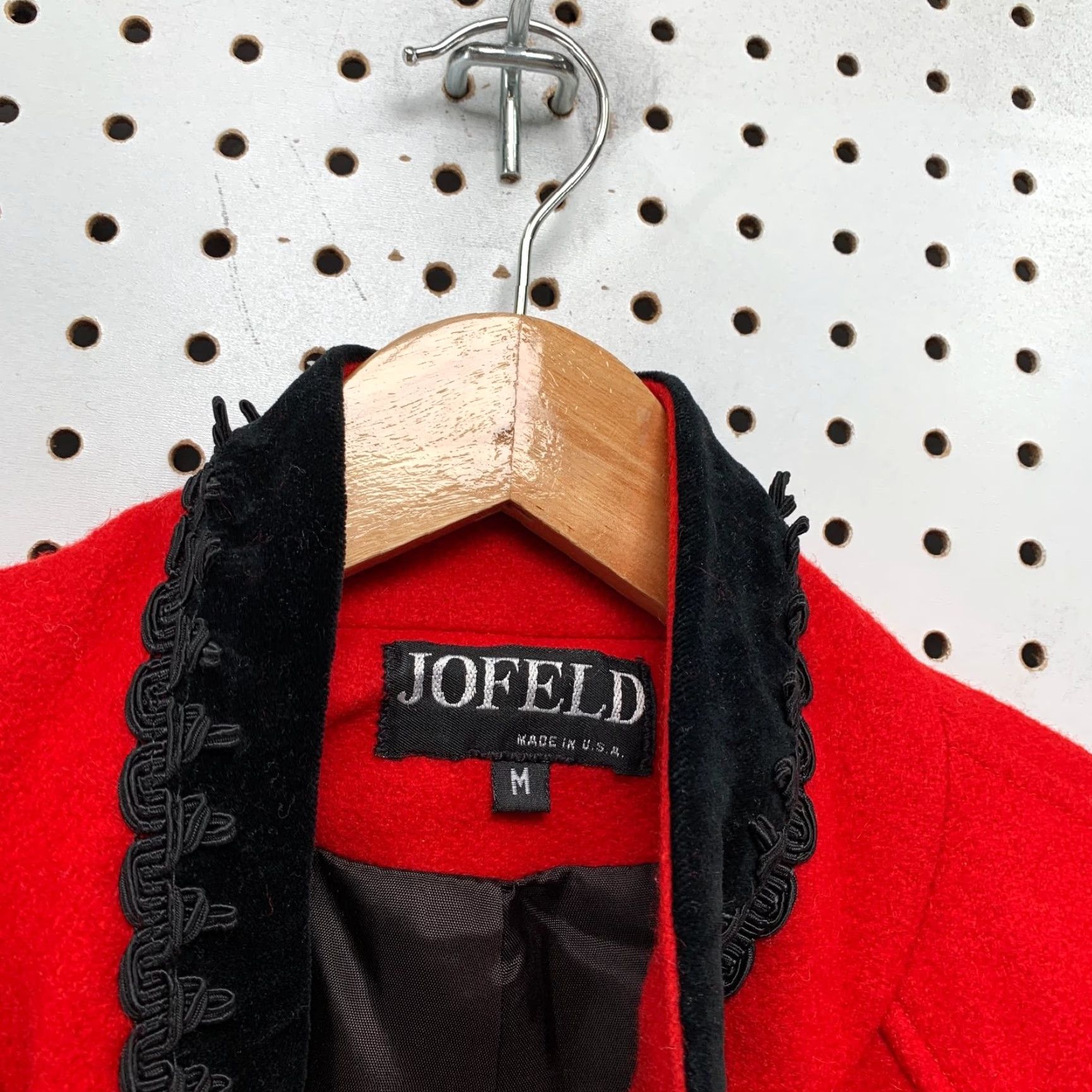 Velvet VINTAGE JOFELD Wool Overcoat Womens M Red Black Buttons Velvet Collar USA Shirt? Size M / US 6-8 / IT 42-44 - 2 Thumbnail