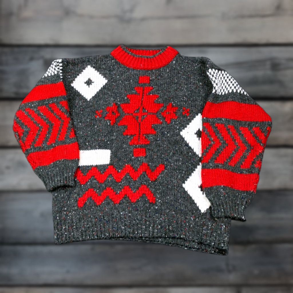 Vintage VINTAGE Susann D Geometric Sweater Women’s Small Gray Mock Neck Chunky Knit 80s Ski Size S / US 4 / IT 40 - 1 Thumbnail
