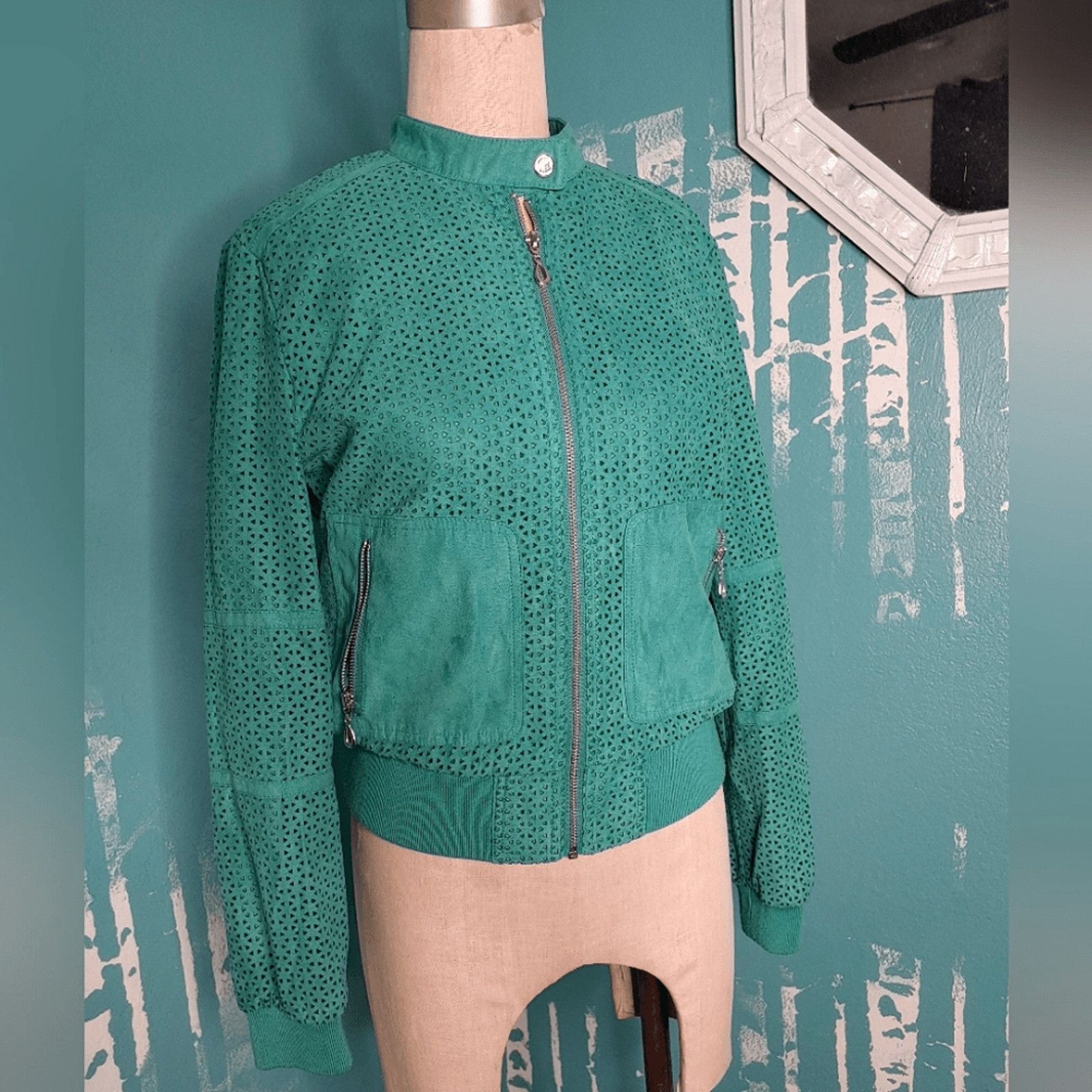 Kenneth Cole Kenneth Cole NY Cutout Green Bomber Jacket Size M Size M / US 6-8 / IT 42-44 - 3 Thumbnail