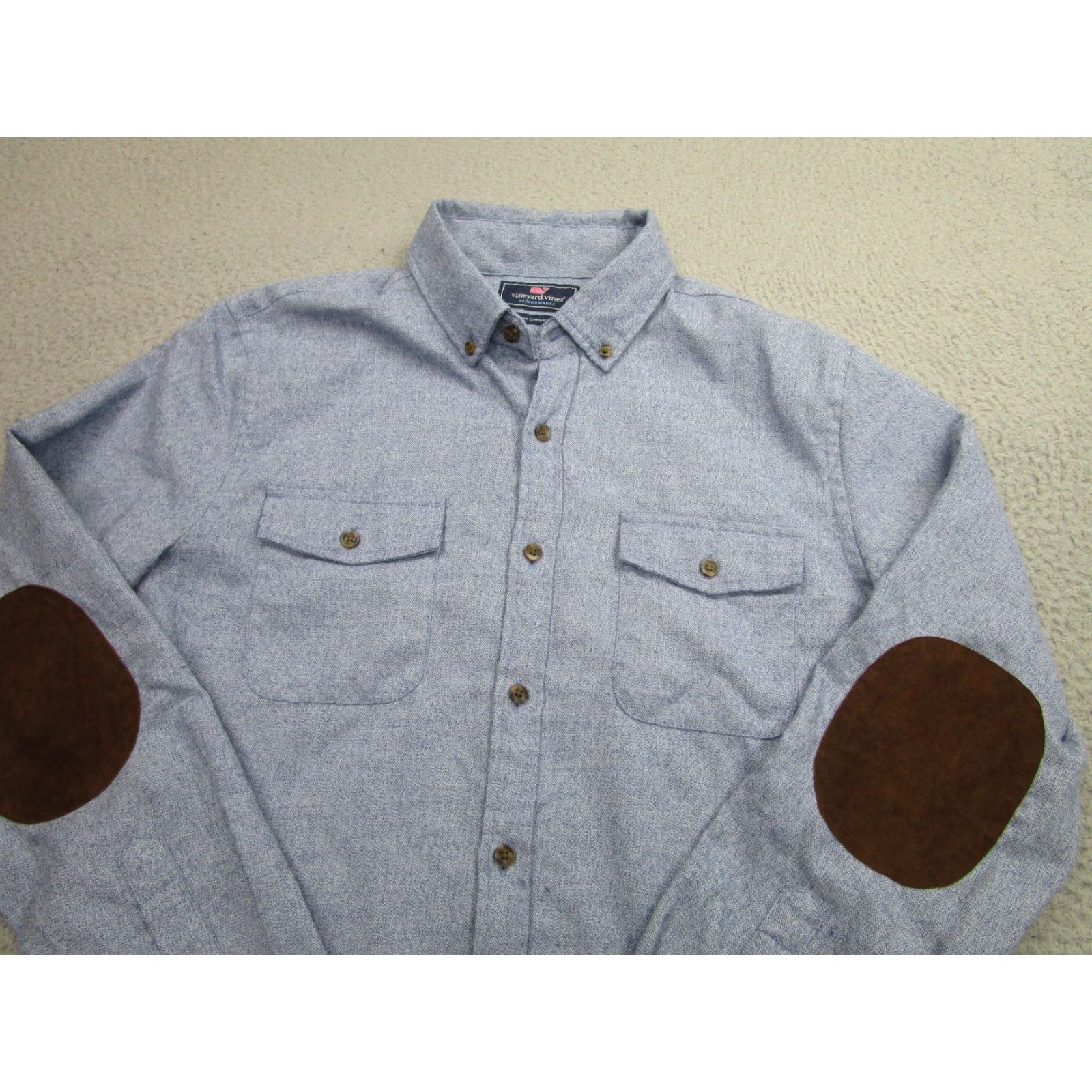 Vineyard Vines Vineyard Vines Shirt Mens Medium Blue Slim Fit Crosby Elbow Patch Performance Size US M / EU 48-50 / 2 - 2 Thumbnail