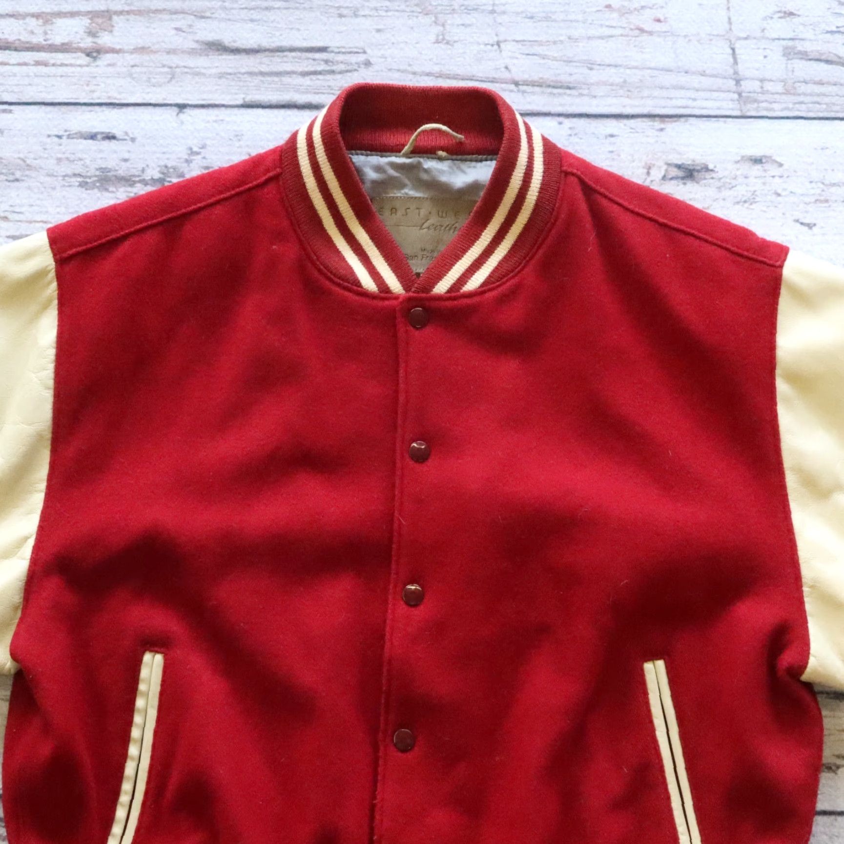 Vintage VINTAGE East West Leather Varsity Jacket Men M Red Football style USA Made in USA Size US M / EU 48-50 / 2 - 2 Thumbnail