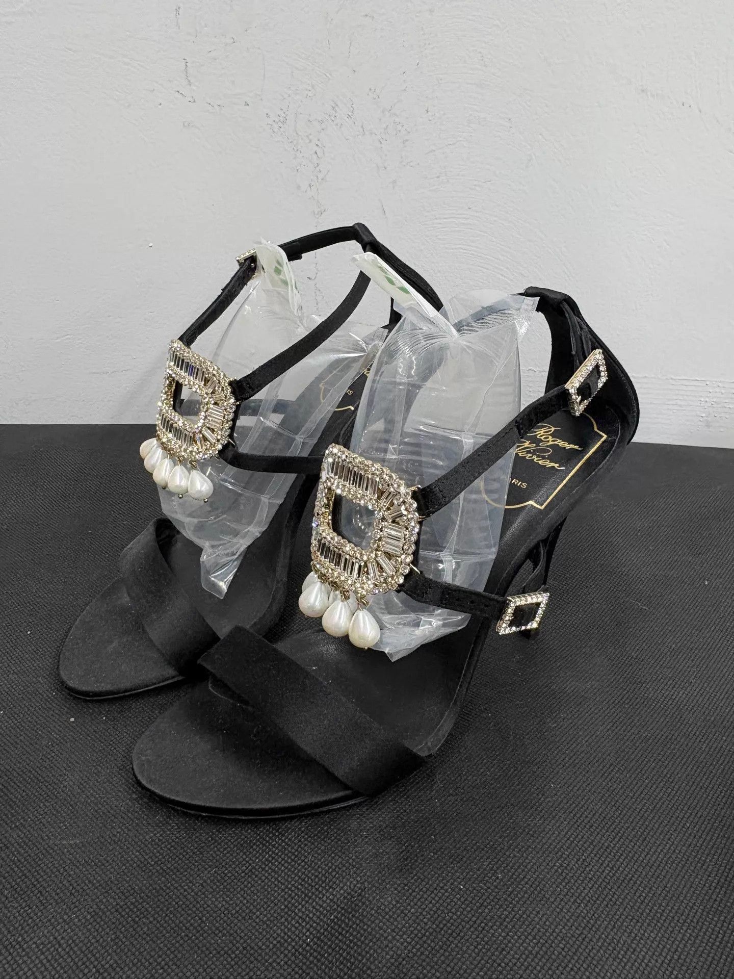 Roger Vivier RV Satin Buckle Crystal Pearl Sandals EUR 37 Size US 6.5 / IT 36.5 - 1 Thumbnail
