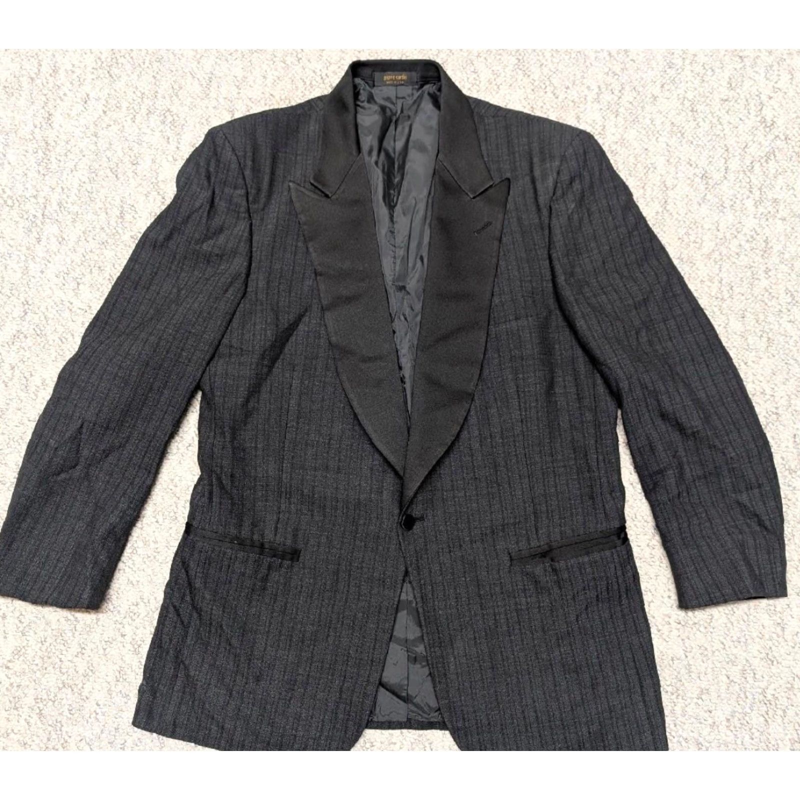 Pierre Cardin VINTAGE Pierre Cardin Blazer Jacket Double-Breasted 40R Wool Black Mens Tuxedo Striped 40 in Chest Peak Lapel Century USA Made Size 40R - 7 Thumbnail