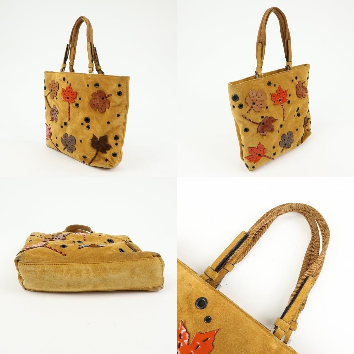 Prada Prada Maple Motif Suede Tote Tan Size ONE SIZE - 3 Thumbnail