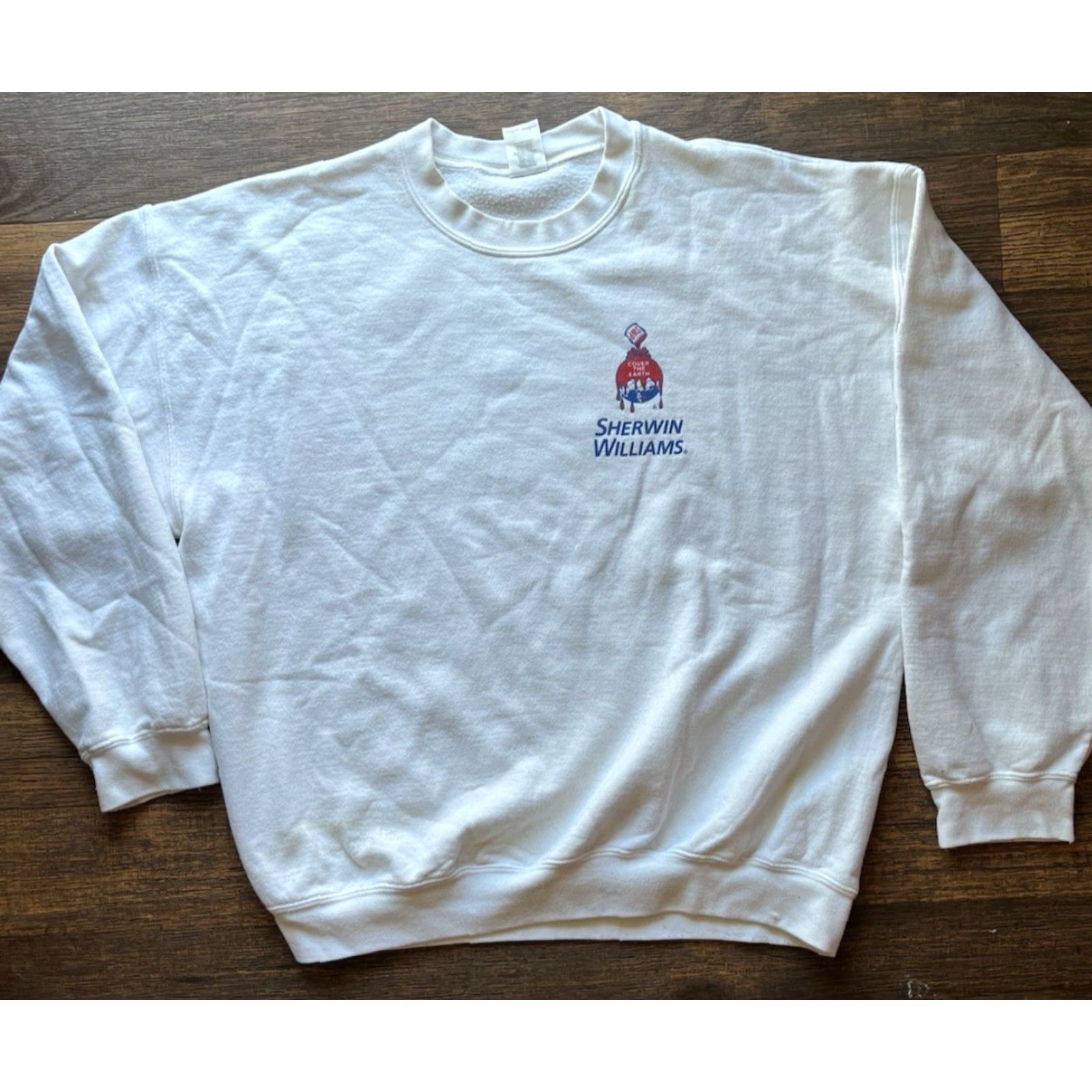 Gildan Men's Sherman Williams Sweatshirt White Spell-Out XL PILLING Crew Workwear Paint Size US XL / EU 56 / 4 - 2 Thumbnail
