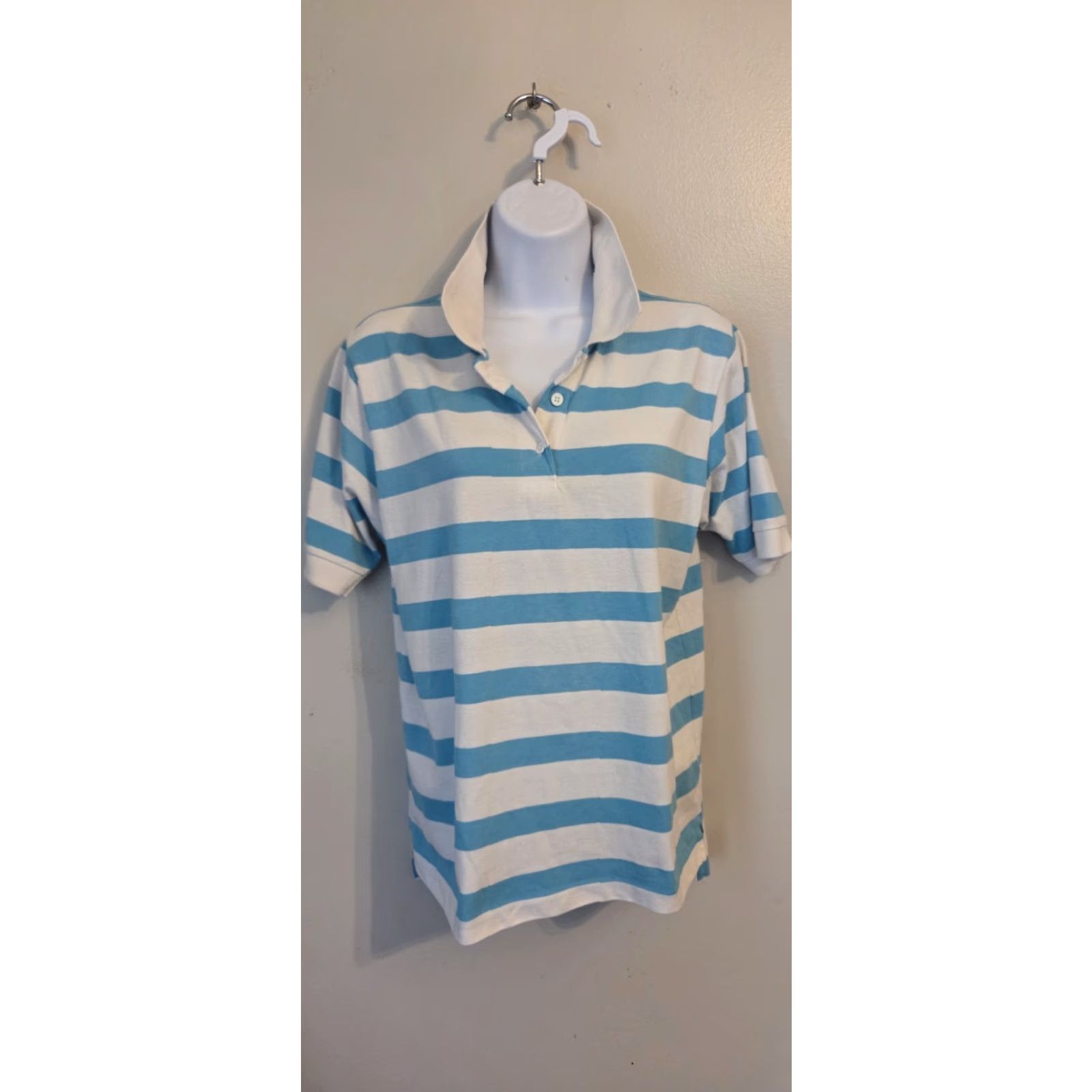 Vintage VINTAGE Stefano Worldwide Aqua White Stripe Polo Shirt M Women Size M / US 6-8 / IT 42-44 - 2 Thumbnail