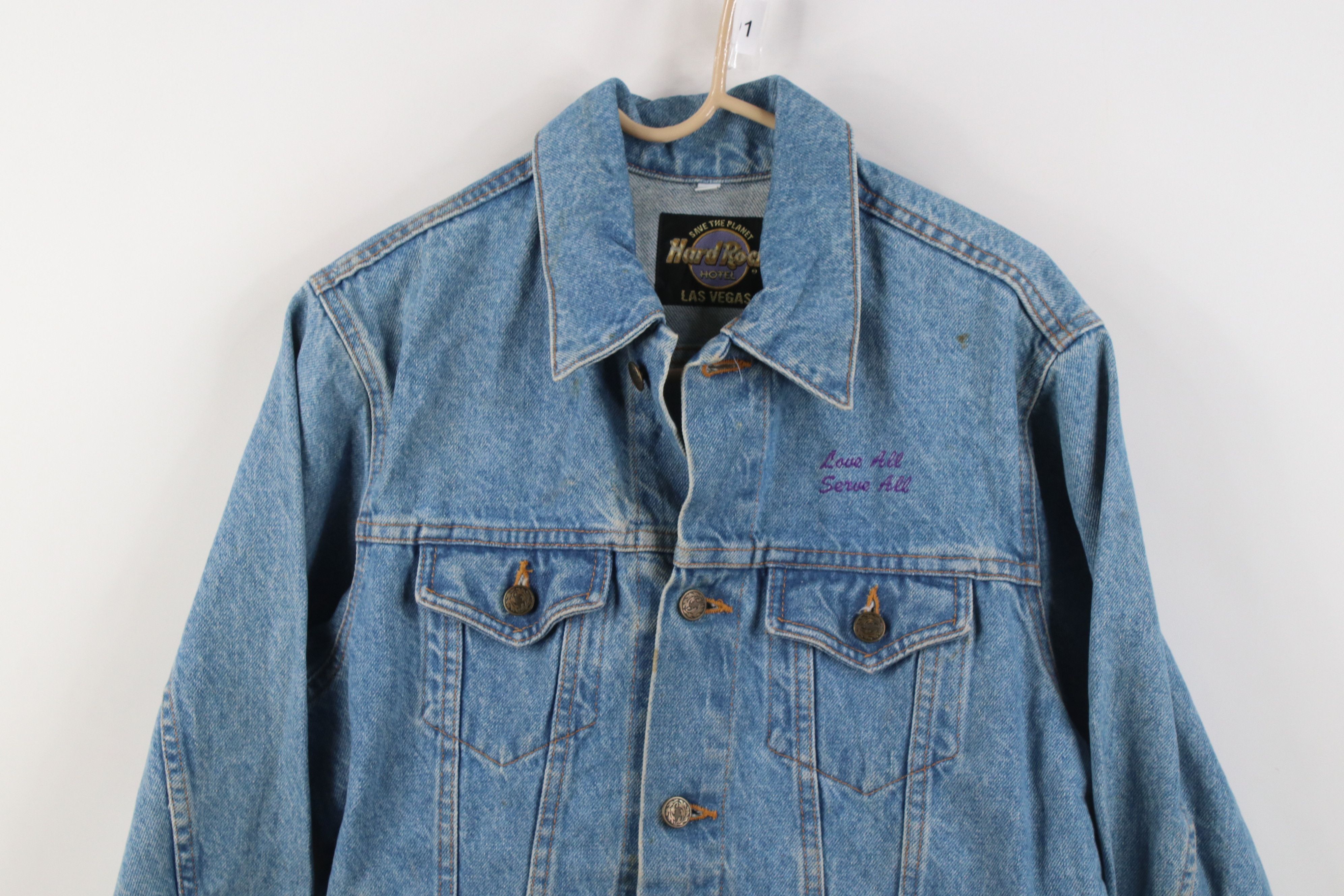 Hard Rock Cafe Vintage 90s Hard Rock Cafe Las Vegas Denim Trucker Jacket Size L / US 10 / IT 46 - 3 Thumbnail