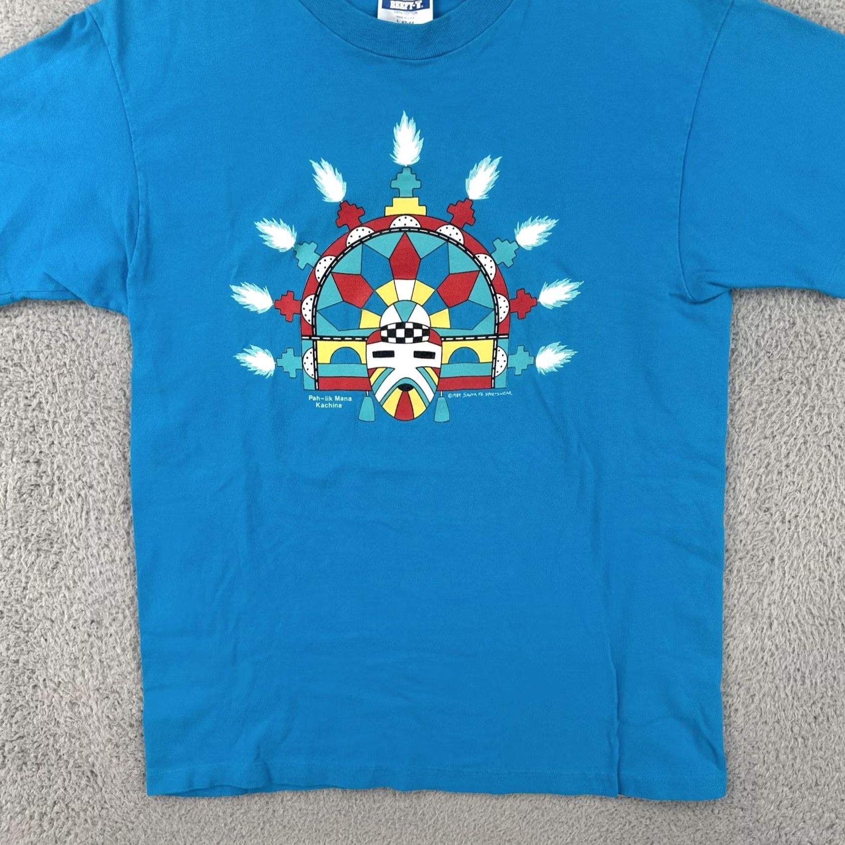 Hanes VINTAGE Hanes Beefy-T Shirt Blue 80s USA Pah-lik Mana Kachina Medium Men Short Sleeve Crew Neck Cotton Knit Size US M / EU 48-50 / 2 - 4 Thumbnail