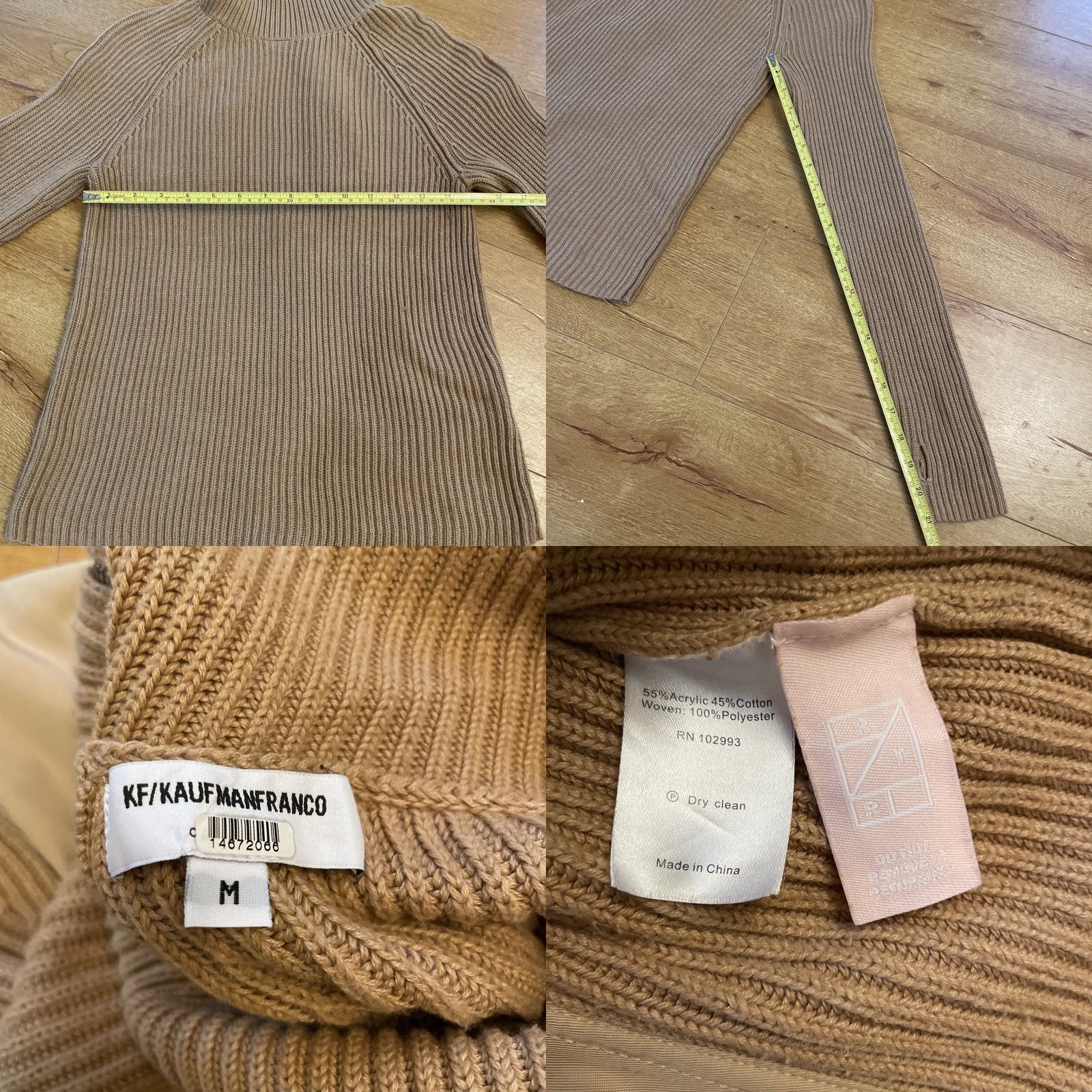 Vintage KaufmanFranco Collective Rib Knit Mixed Media Sweater Brown Back Zip M Thumb Women Regular Long Sleeve Turtleneck Work Knit Size M / US 6-8 / IT 42-44 - 8 Thumbnail