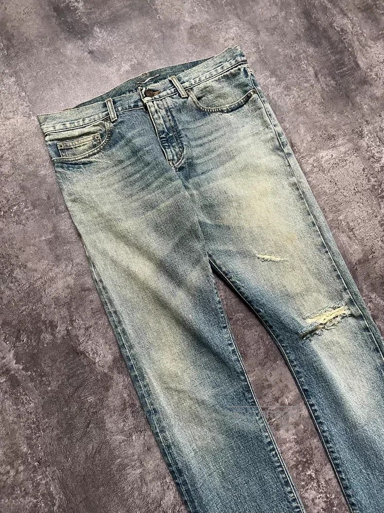 Saint Laurent Paris Saint Laurent Paris Yellow Mud Washed Cut-Out Destroyed De Size US 32 / EU 48 - 2 Thumbnail