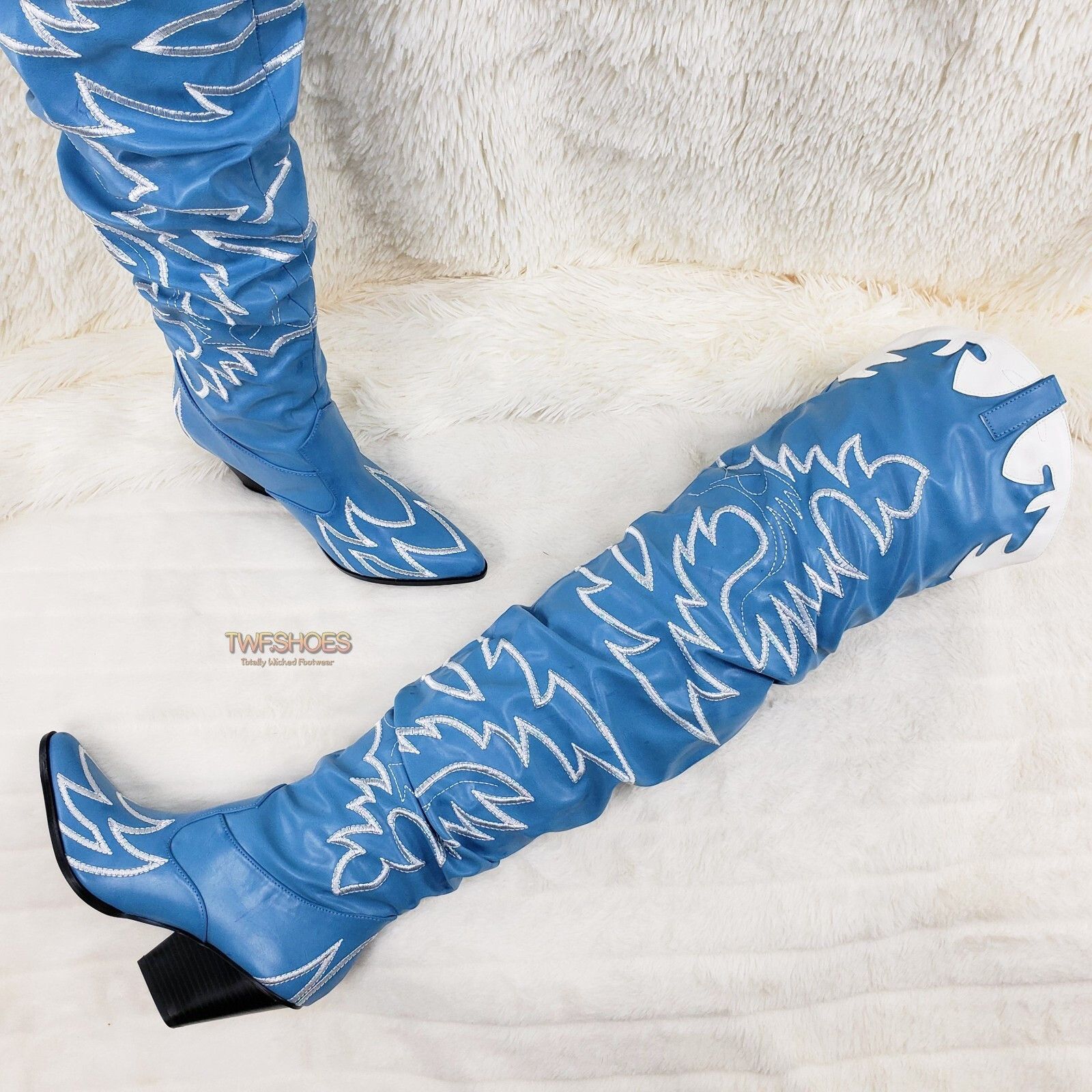 Other Kelsey 21 Rock Star Turquoise & White Western Slouch OTK Thi Size US 6.5 / IT 36.5 - 4 Thumbnail