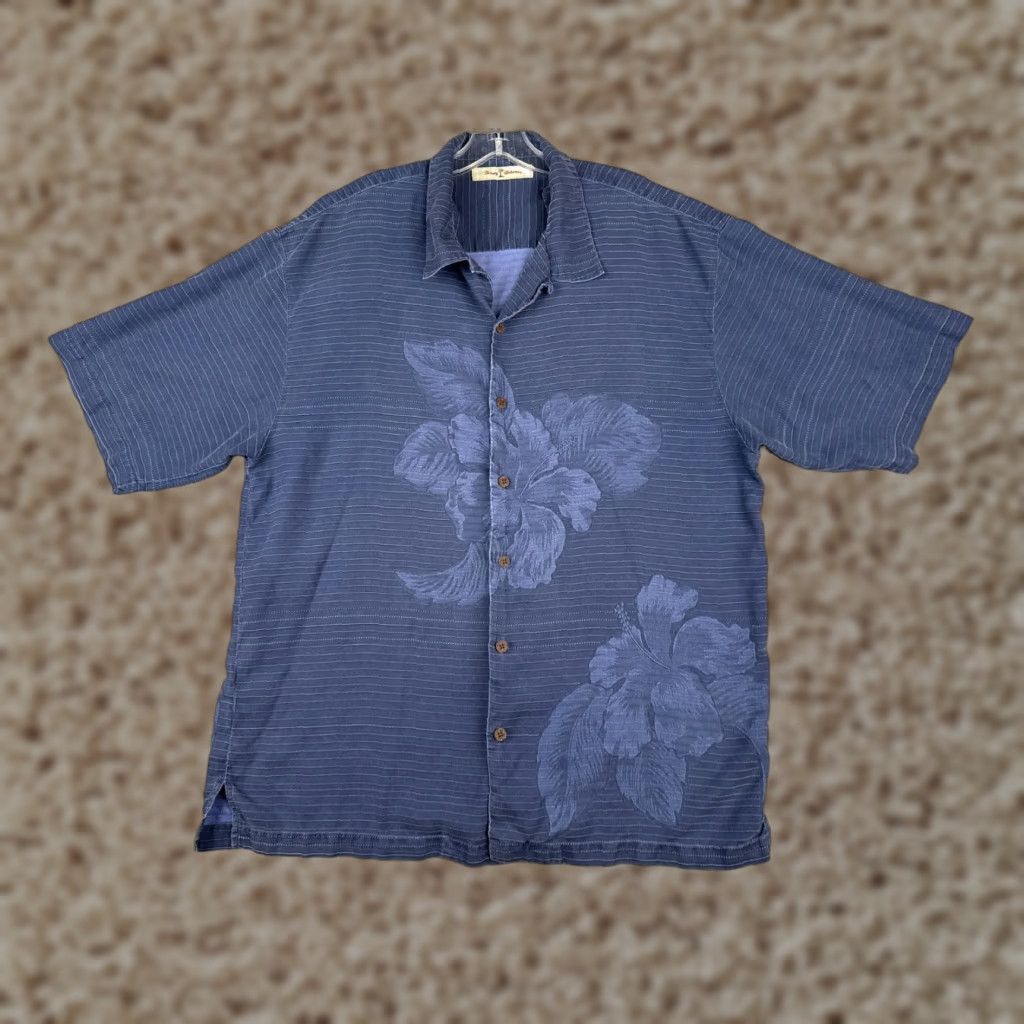 Tommy Bahama Tommy Bahama Shirt Men Extra Large Blue Stripe Floral Button Hawaiian 100% Silk Size US XL / EU 56 / 4 - 1 Thumbnail