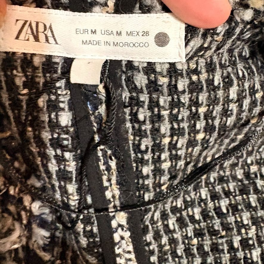 Zara Classic Tweed Boucle Jacket M Navy White Sequin Gold Button Size M / US 6-8 / IT 42-44 - 5 Thumbnail