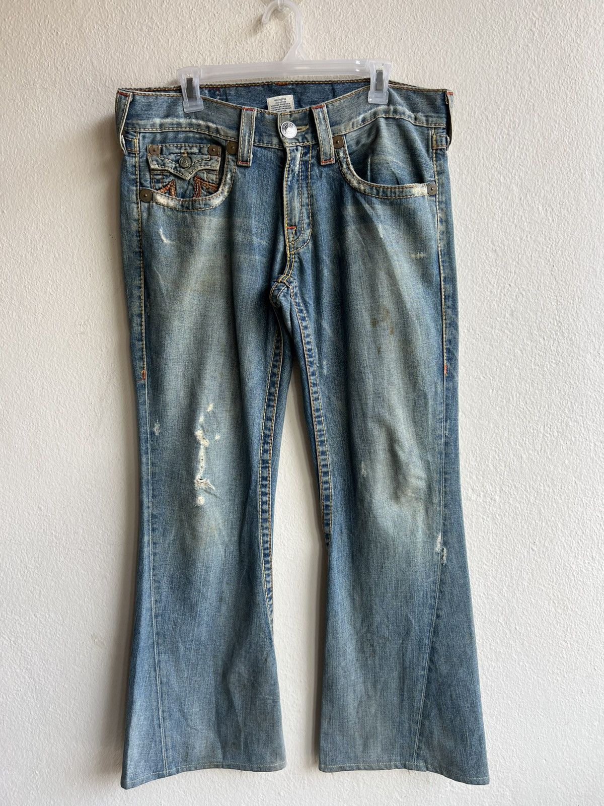 True Religion 2000s True Religion Joey Big T Dirty Mud Denim Flare Jeans Size US 33 - 2 Thumbnail