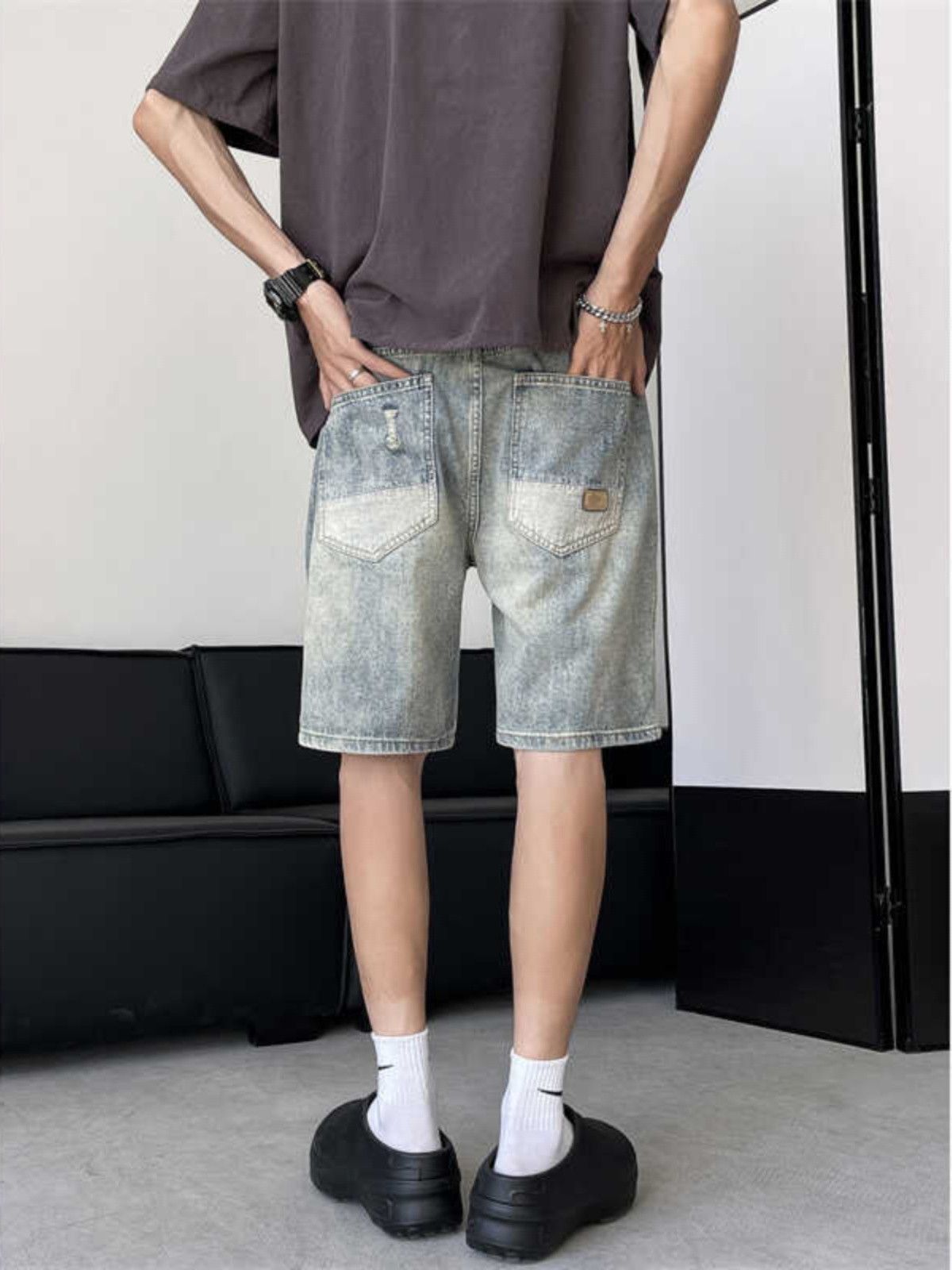 Japanese Brand × Jean Retro straight cut hole loose denim shorts Size US 32 / EU 48 - 5 Thumbnail