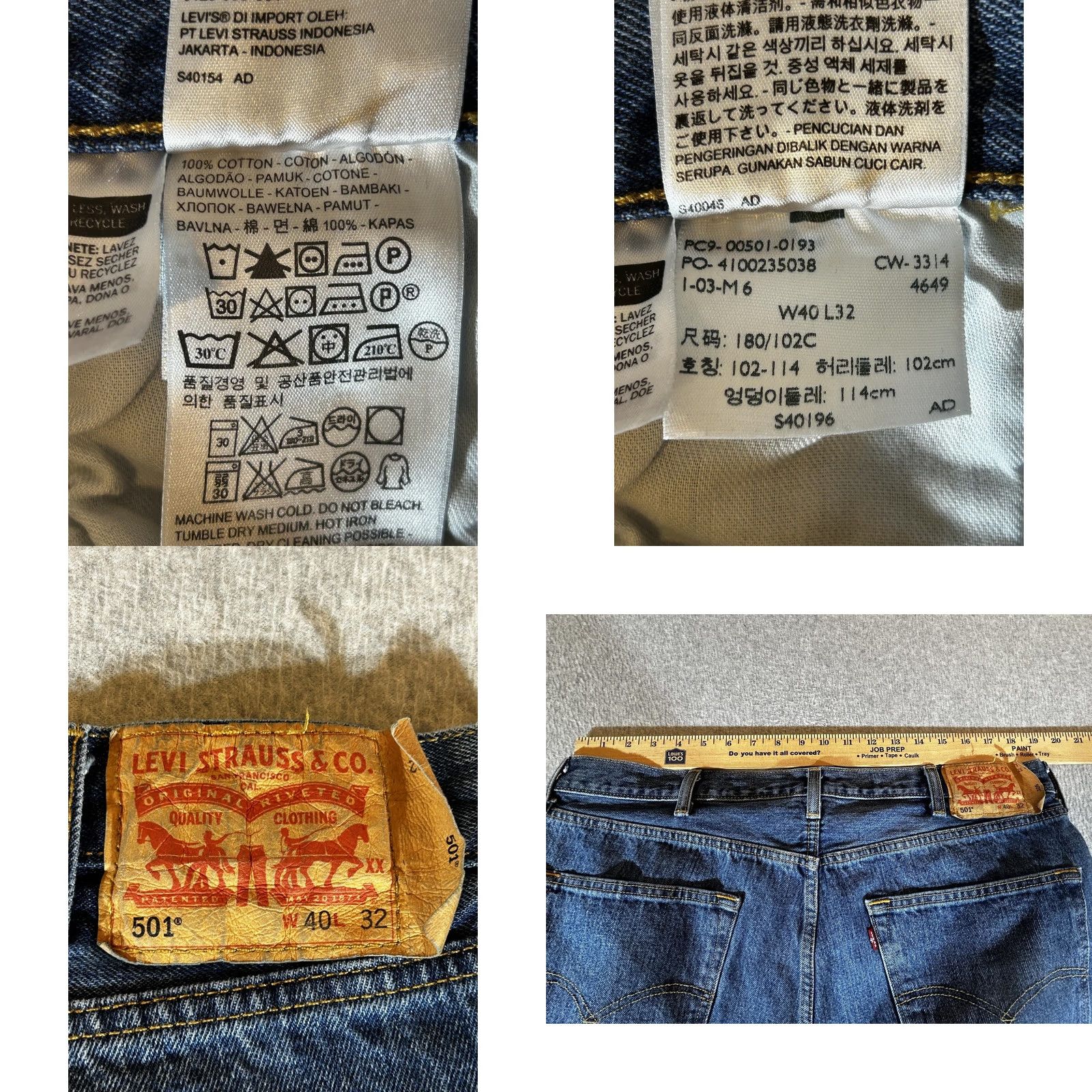 Levi's Levi's 501 Jeans Men 38x32 Straight Button Fly Medium Blue Denim Cotton Regular Fit Straight Leg Mens Pants Size US 38 / EU 54 - 8 Thumbnail