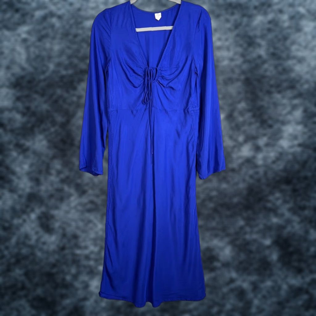 Arket Arket Womens Dress Blue Midi Long Sleeve Tie Waist 36 EUR Bohemian A-Line Size XS / US 0-2 / IT 36-38 - 1 Thumbnail