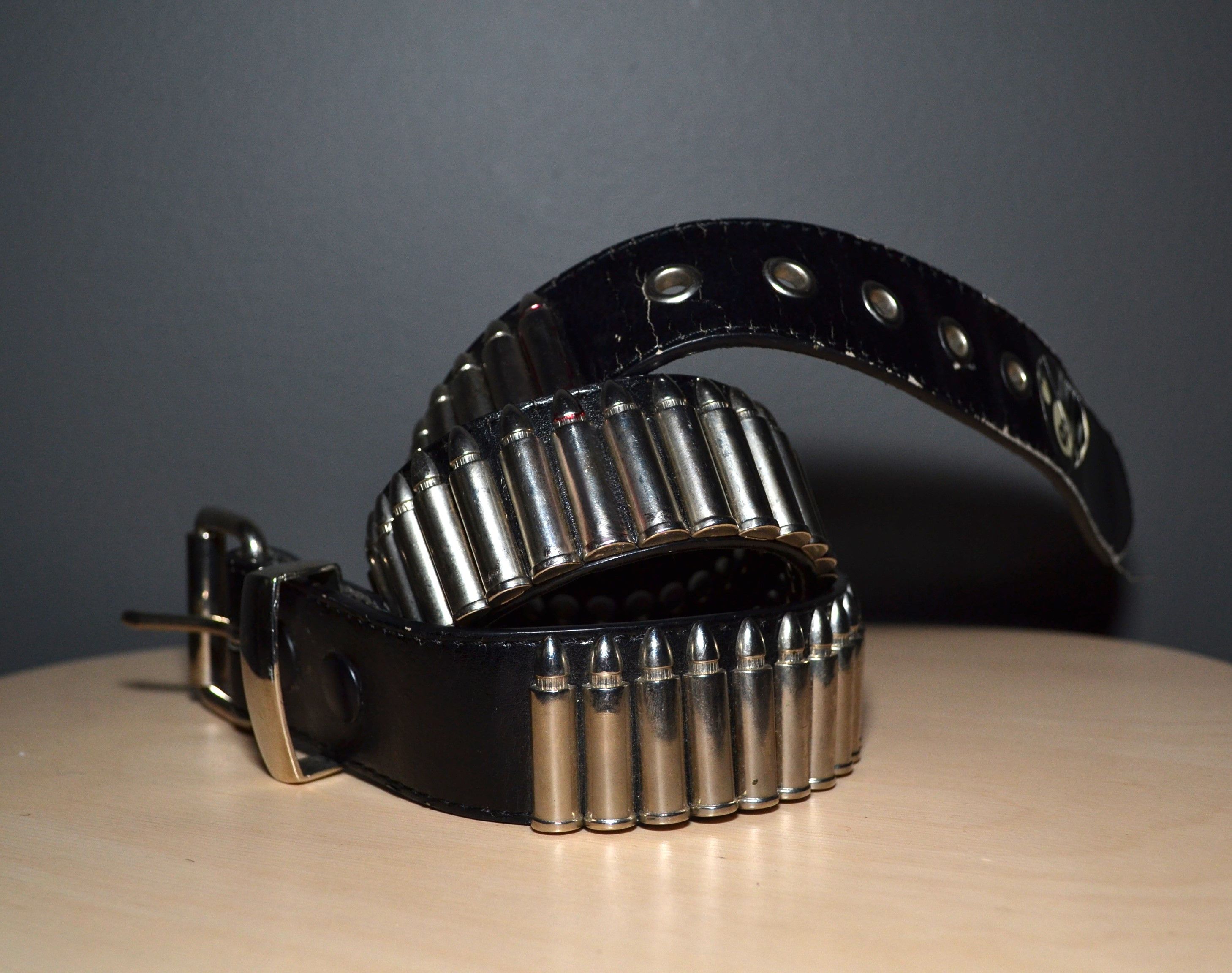 Vintage Black y2k Bullet Belt Real Leather Size 32 - 2 Thumbnail