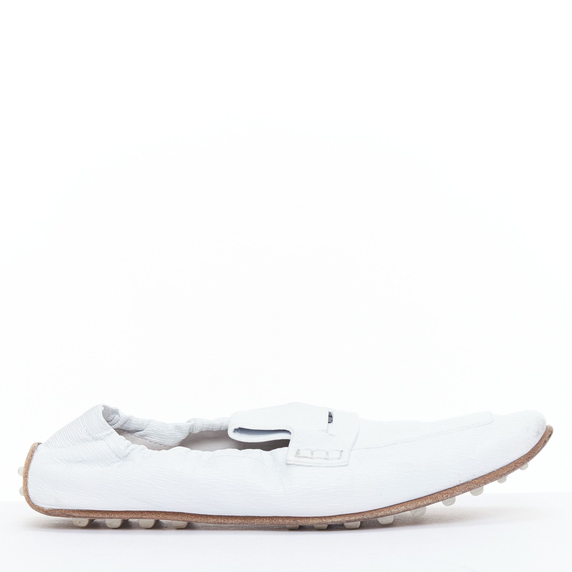 HERMES Echo Mocassins white leather cream studded back driving loafers EU37