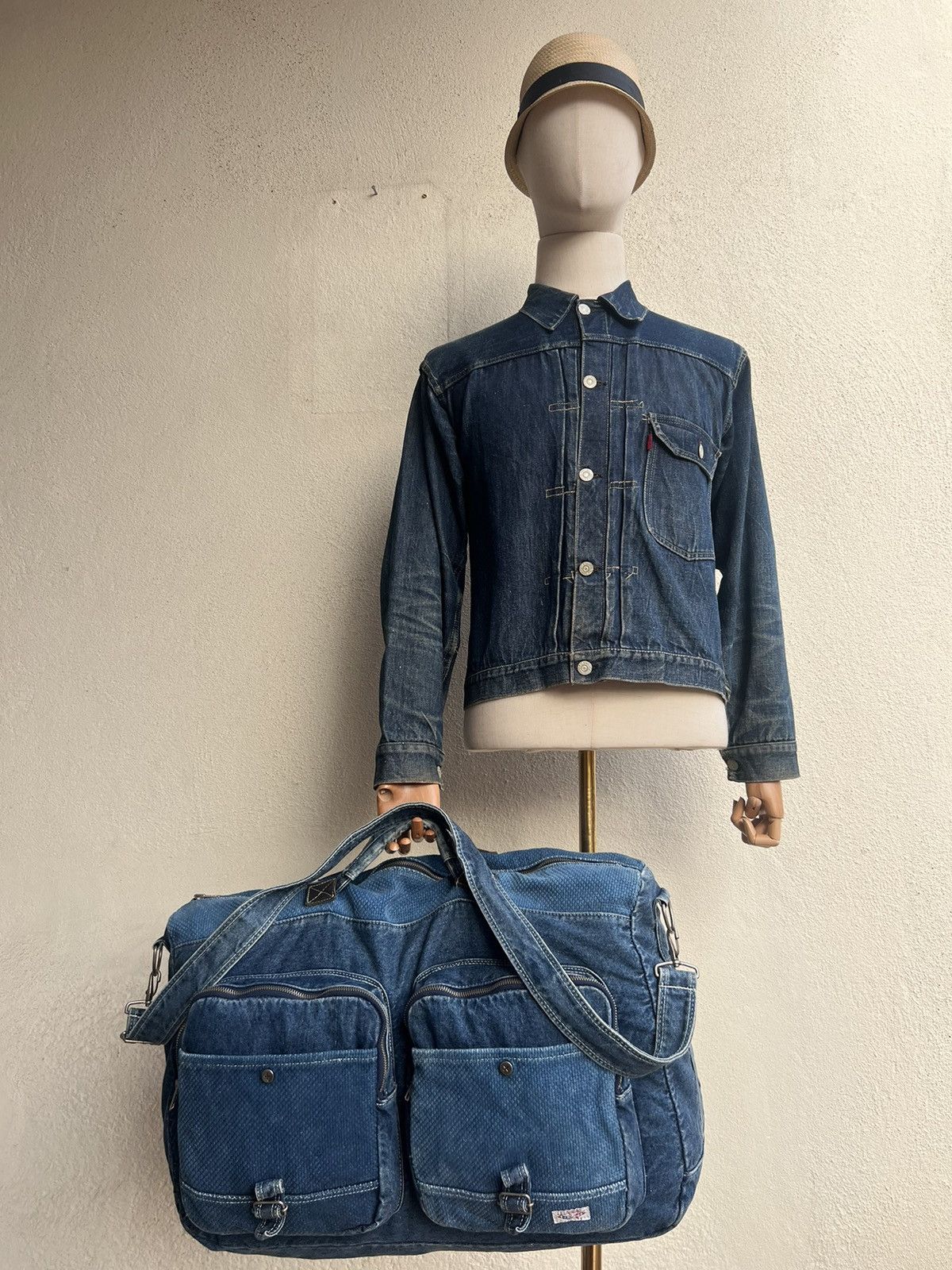 Vintage VTG Club House Japan Fade Denim Sashiko Cargo Huge 2 Way Bag Size ONE SIZE - 2 Thumbnail