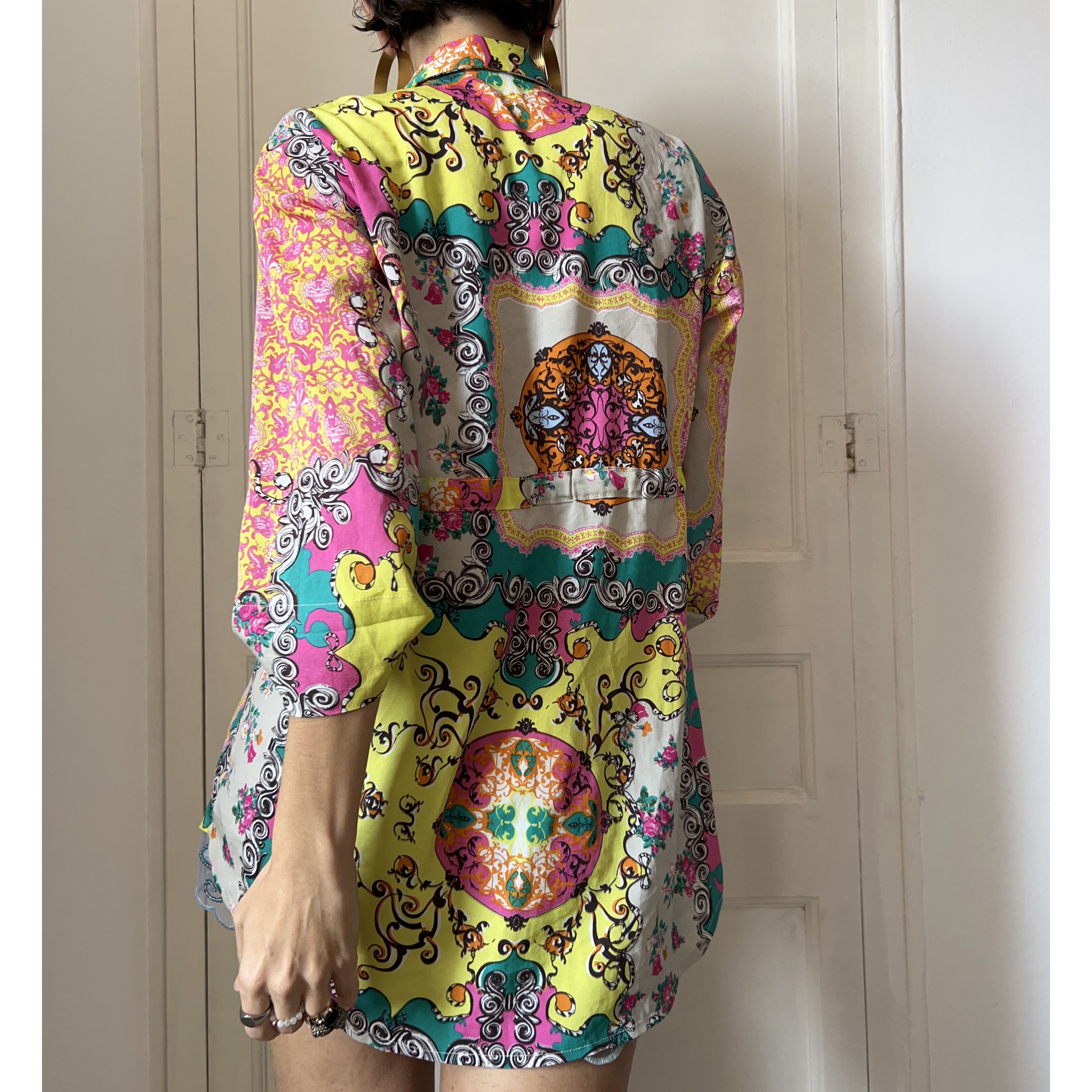 Vintage Y2K Baroque Print Shirt Dress Size L / US 10 / IT 46 - 2 Thumbnail