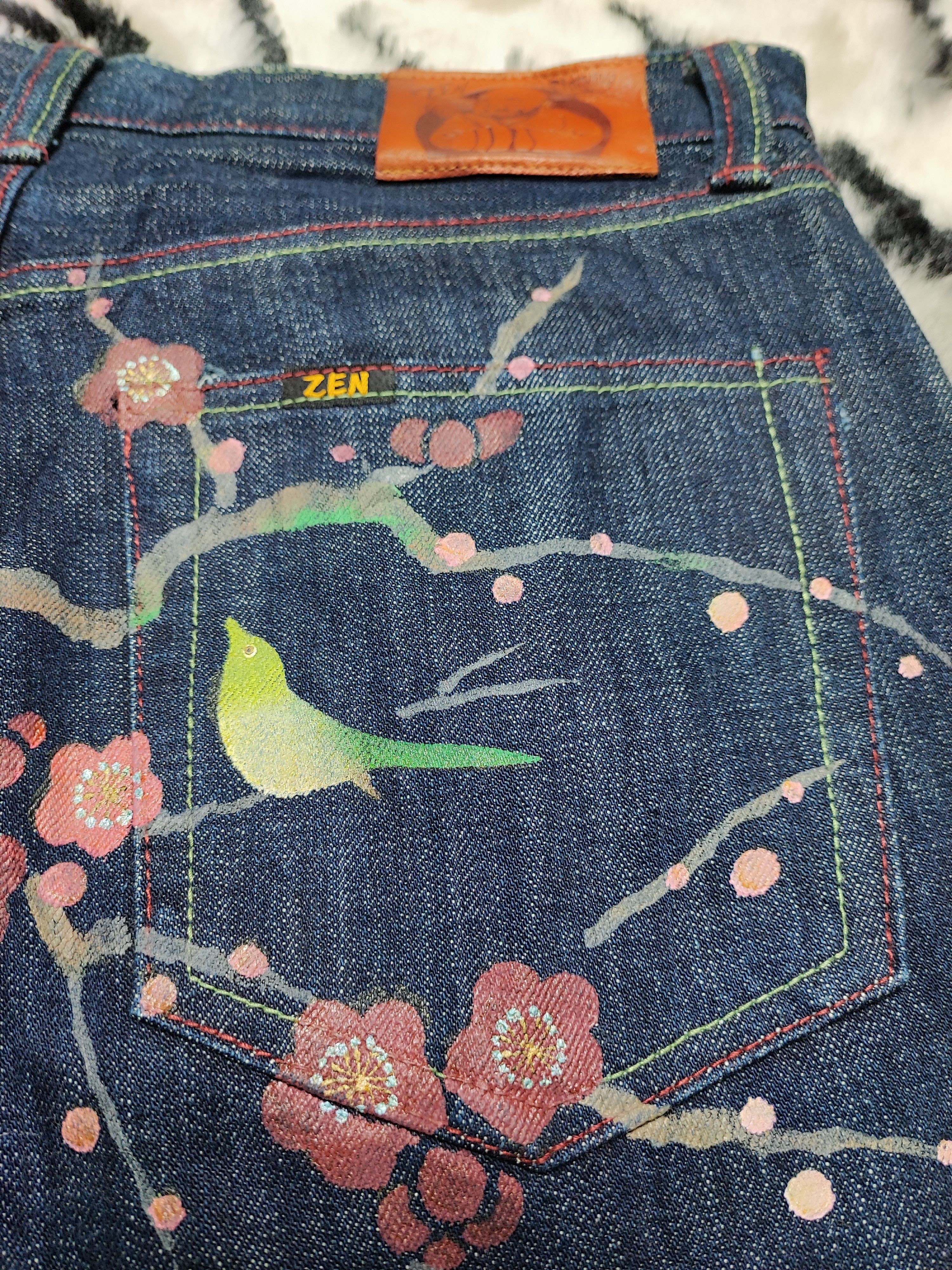 Japanese Brand Vintage Zen Kyoto Hand Painted Denim Jeans Size US 32 / EU 48 - 18 Thumbnail
