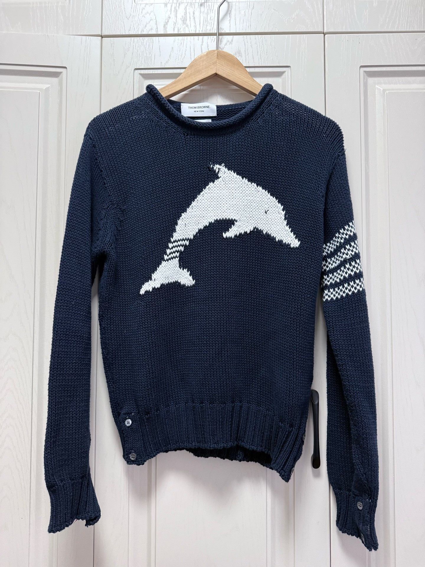 Thom Browne Thom Browne Navy Dolphin Four-Bar Sweater Size US M / EU 48-50 / 2 - 1 Thumbnail