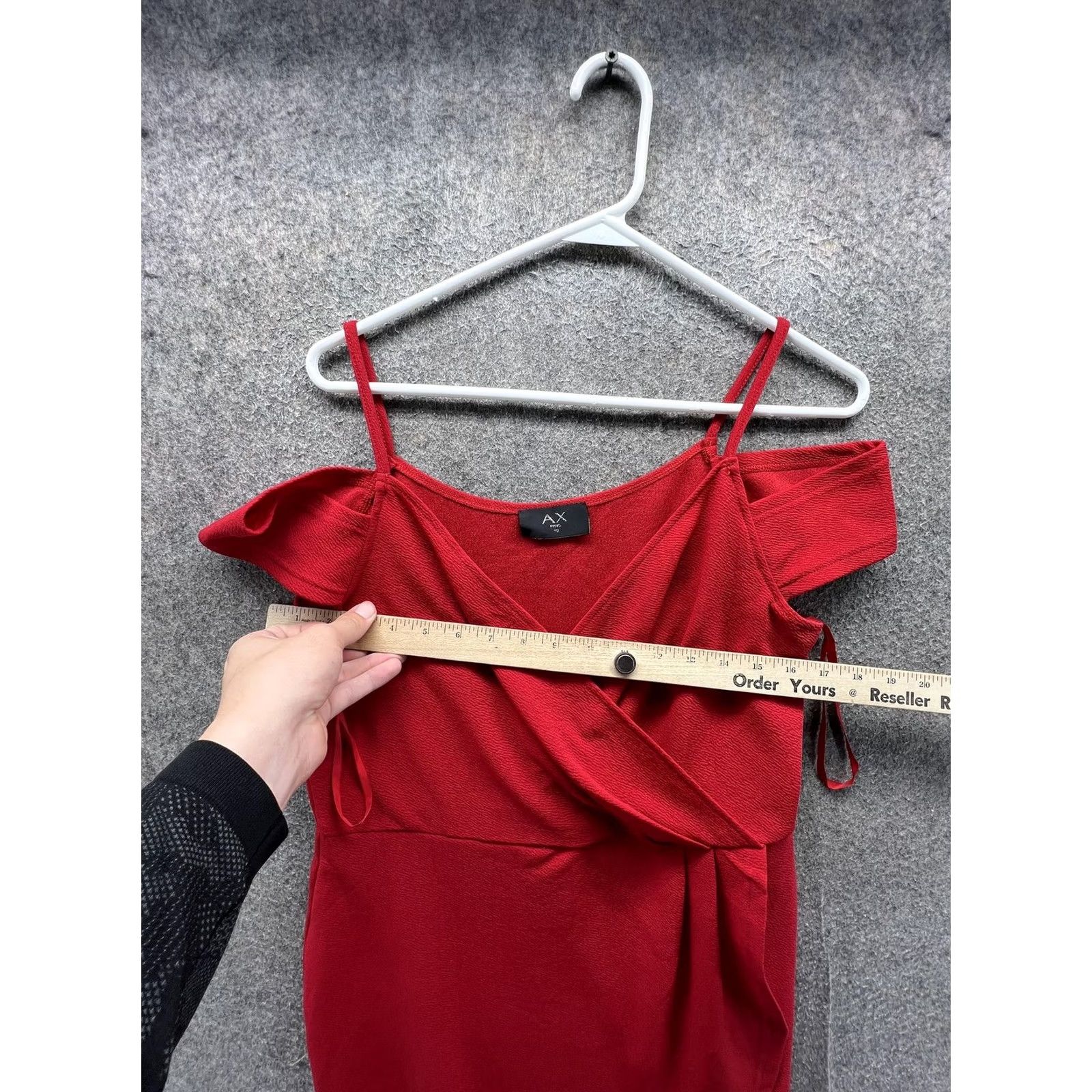 Vintage AX Paris Dress Womens 16 Red Off Shoulder Wrap Bodycon Short Party Cocktail Size 38" / US 16 / IT 52 - 5 Thumbnail