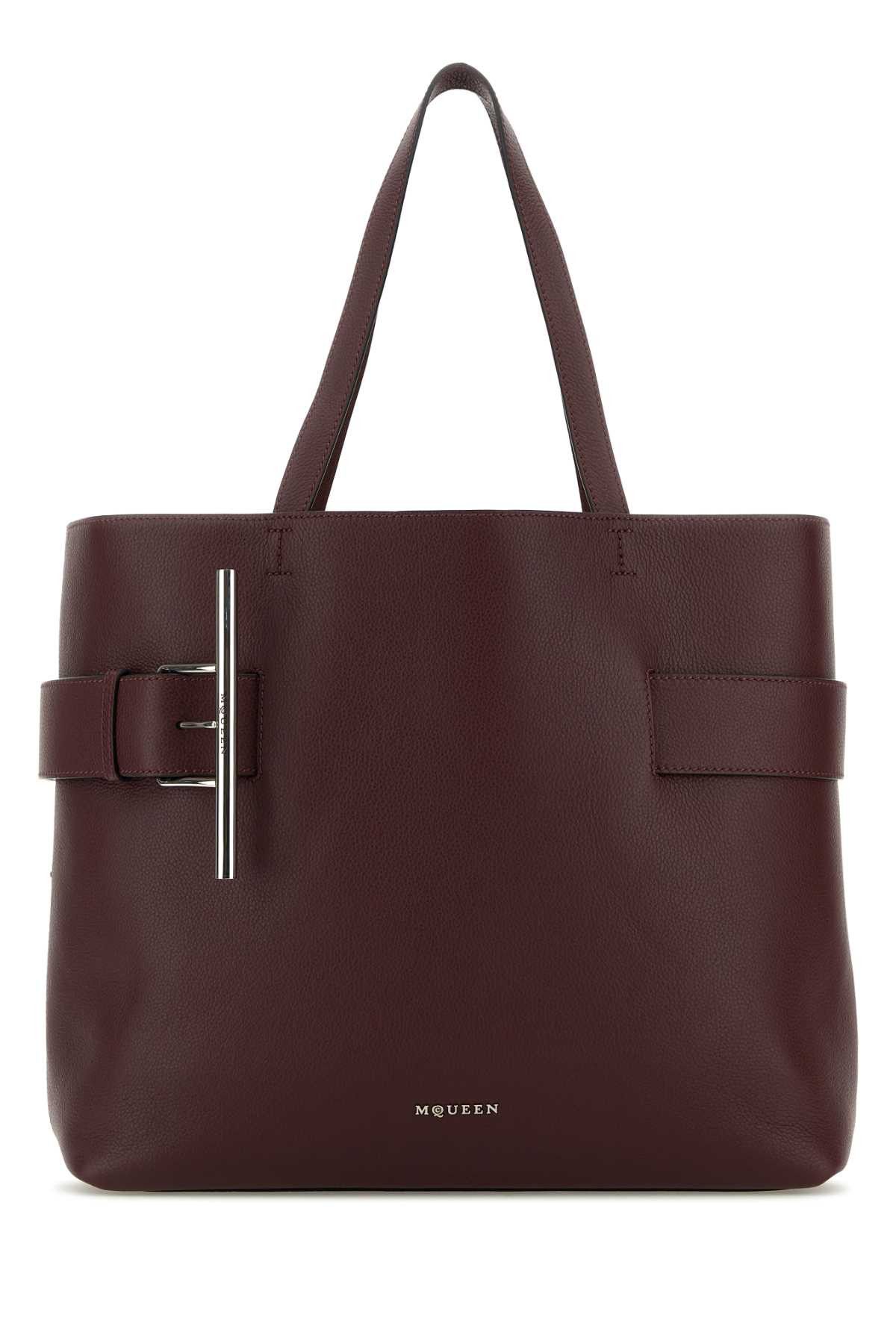 Alexander McQueen Tyrian Purple Leather T-Bar Shopping Bag Size ONE SIZE - 1 Thumbnail