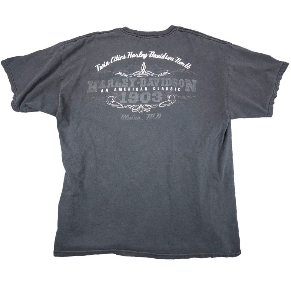 Harley Davidson VINTAGE Harley-Davidson T Shirt Mens XL Black Cotton Crew Neck Short Sleeve Double-Sided 2000s Y2K Twin Cities Blaine Minnesota GPS? Size US XL / EU 56 / 4 - 6 Thumbnail