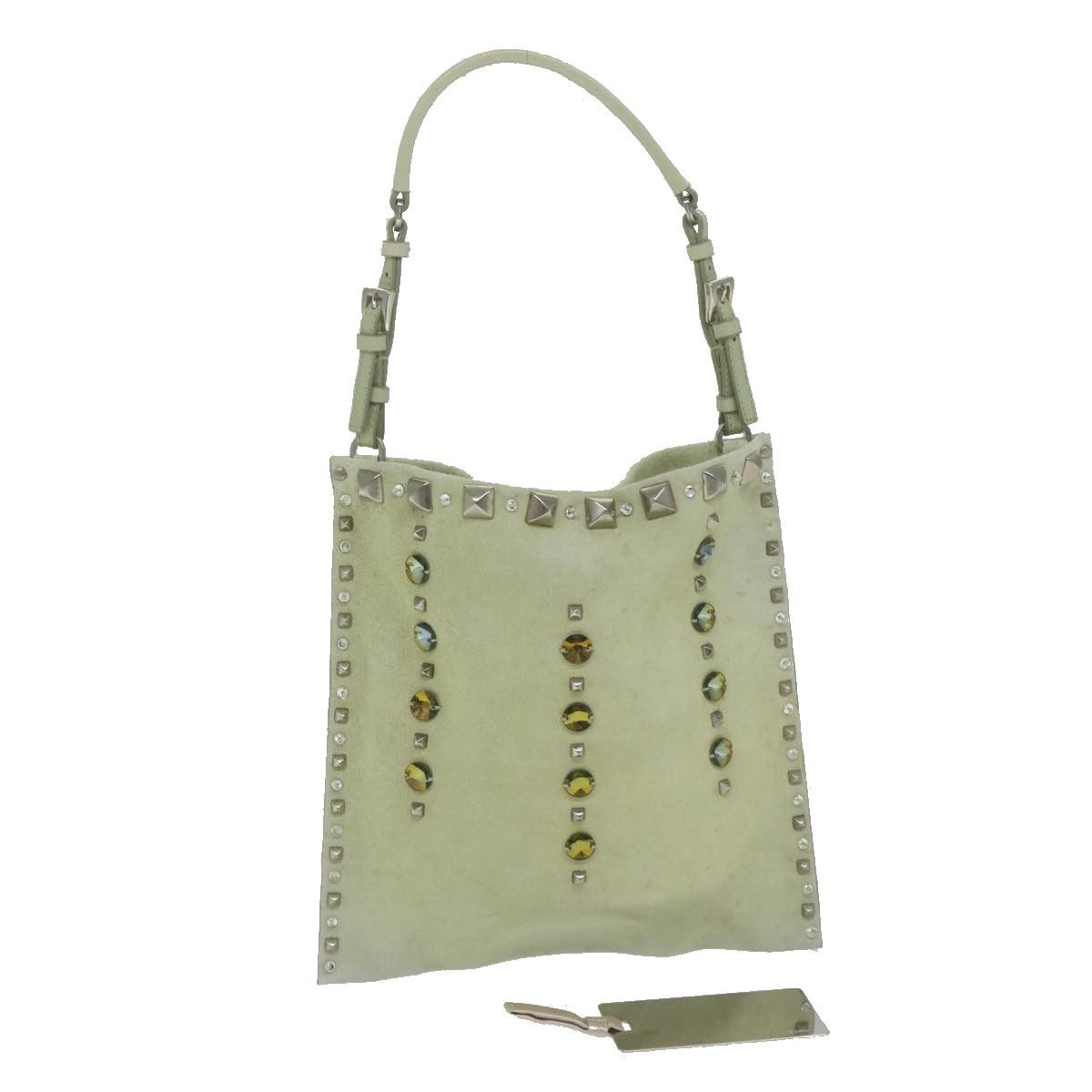 image of Prada Hand Bag Suede Green Auth 63978, Women's