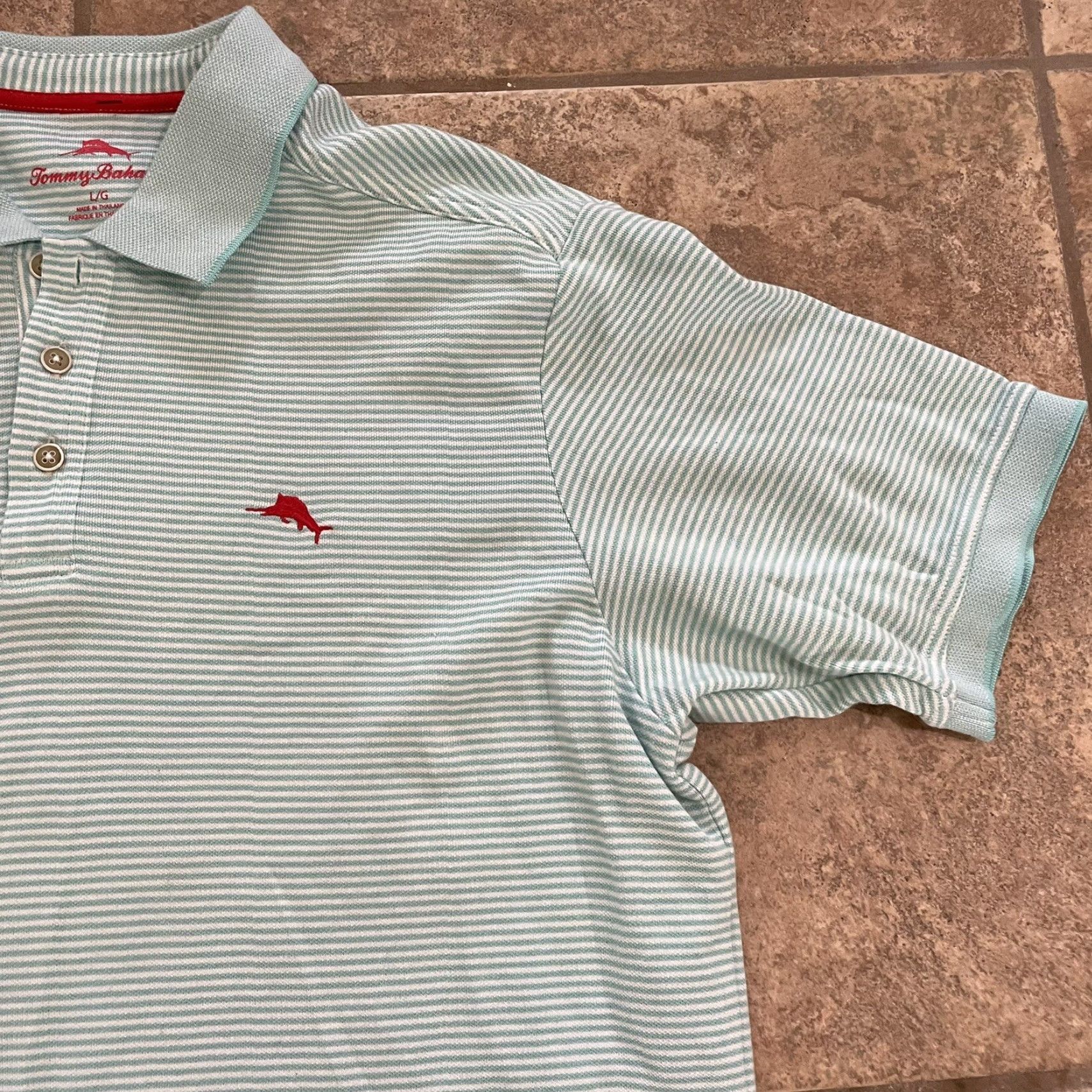 Tommy Bahama Tommy Bahama Polo Shirt Striped Light Blue Mens Size L Regular Shirt Polo Men Blue L Size US L / EU 52-54 / 3 - 2 Thumbnail